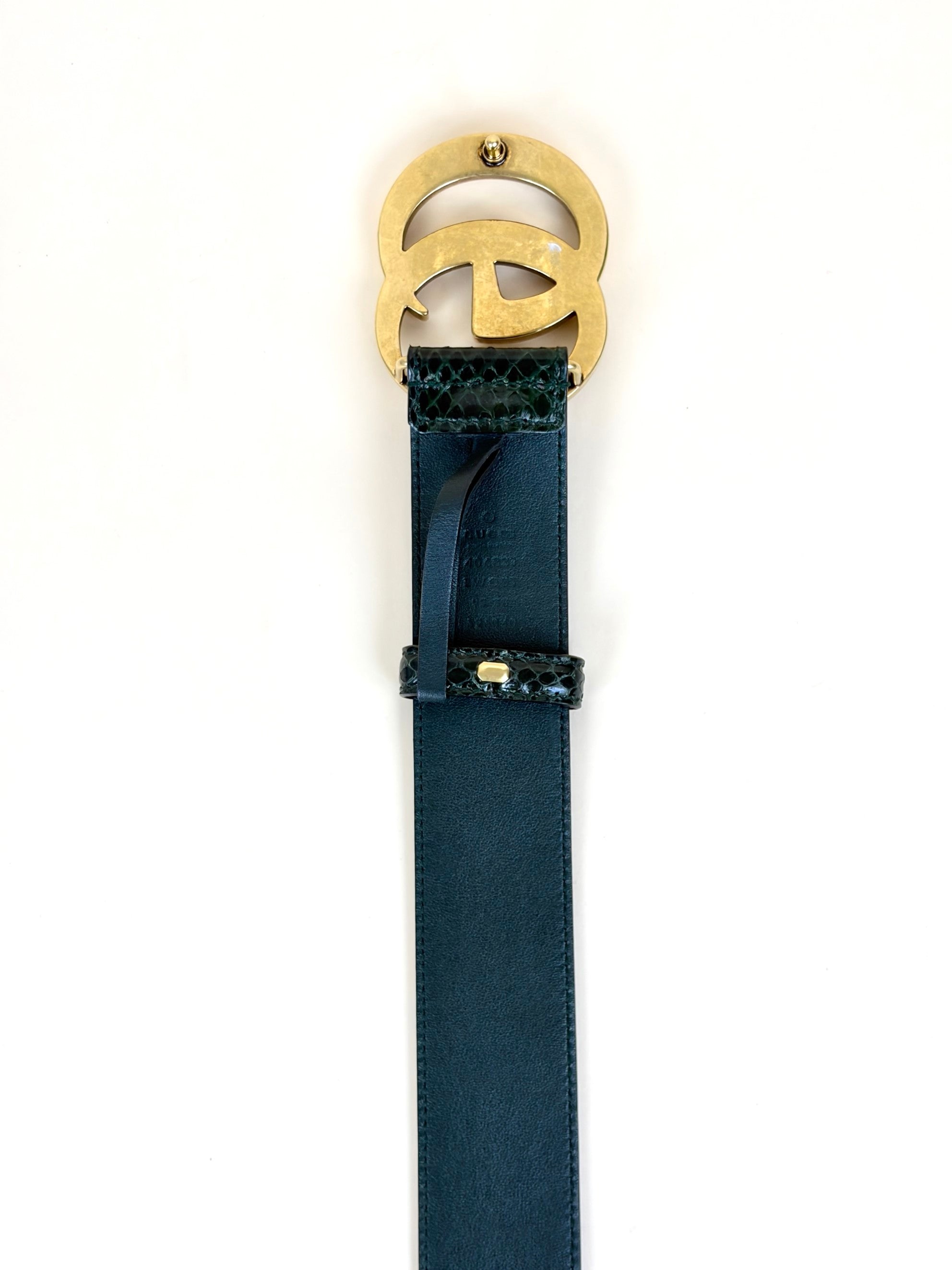 Gucci emerald, green python leather gg Marmont wide belt