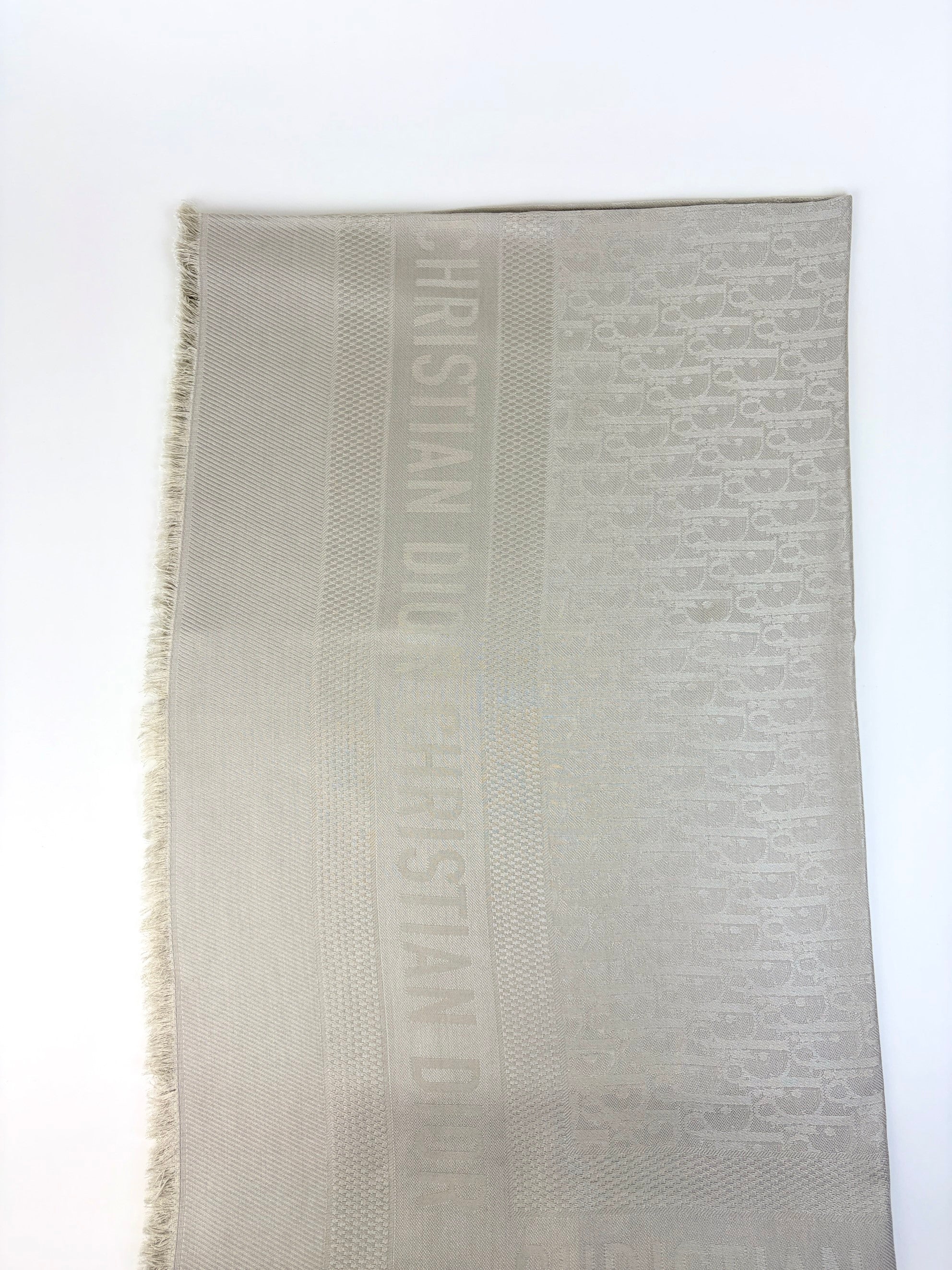 DIOR grayish oblique jacquard silk and wool shawl