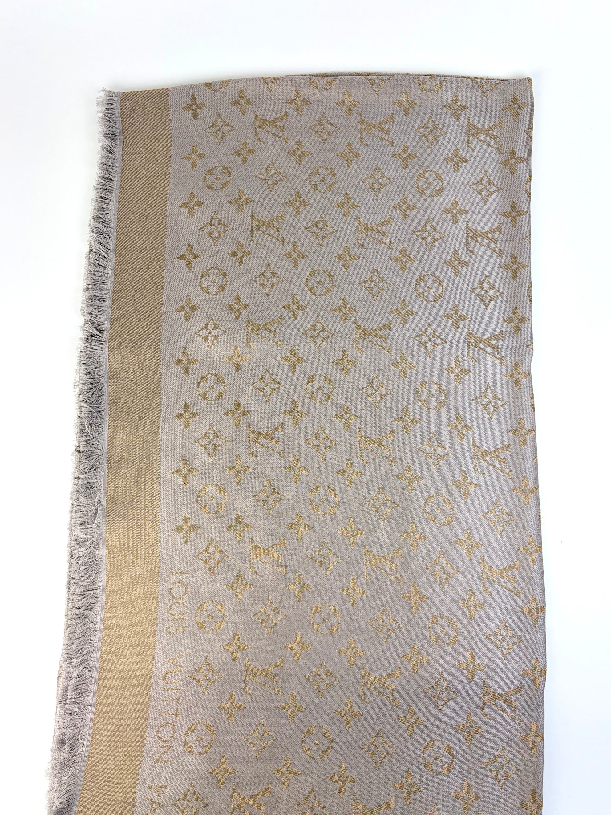 louis Vuitton grey monogram shine silk wool shawl