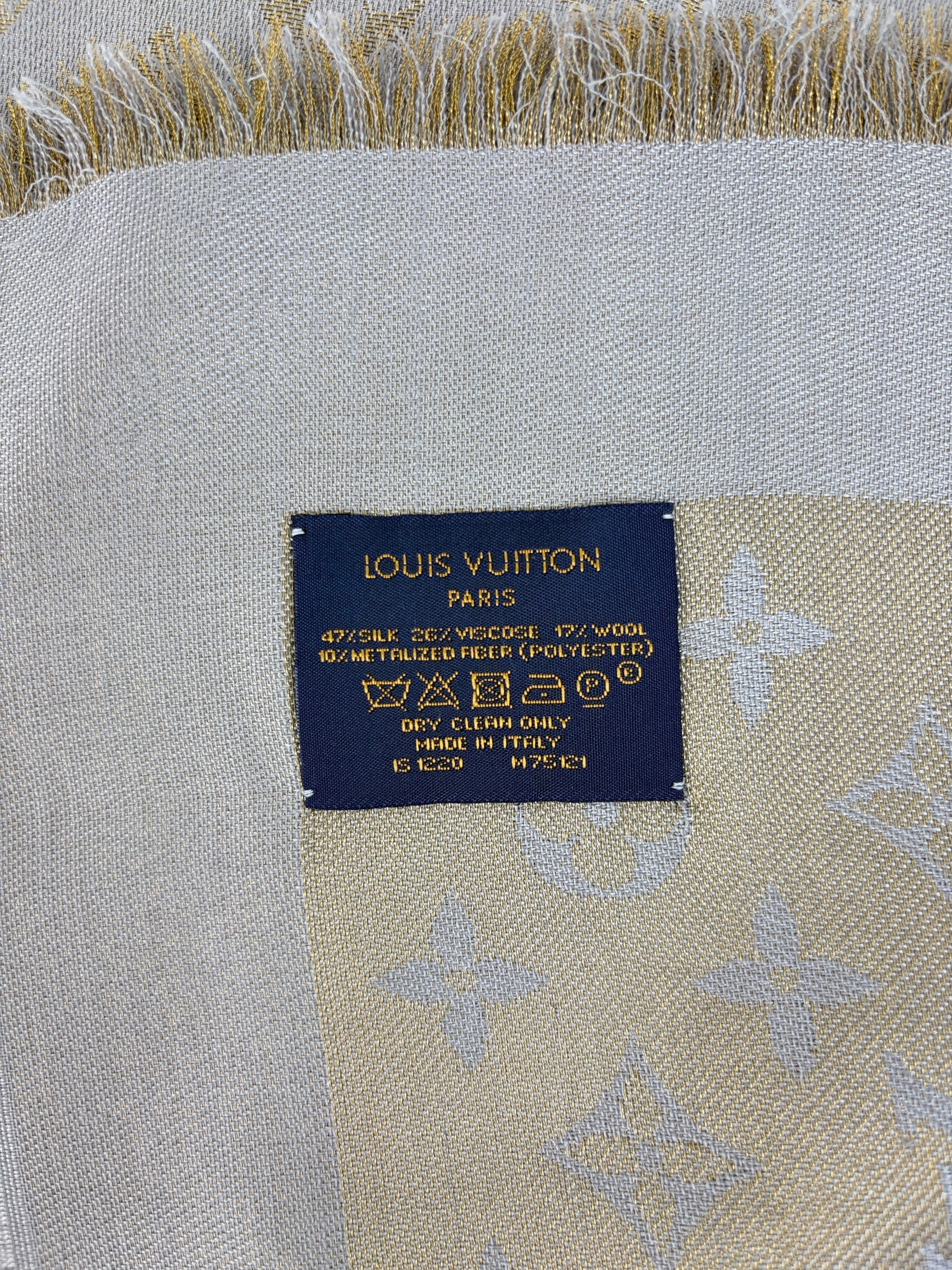 louis Vuitton grey monogram shine silk wool shawl