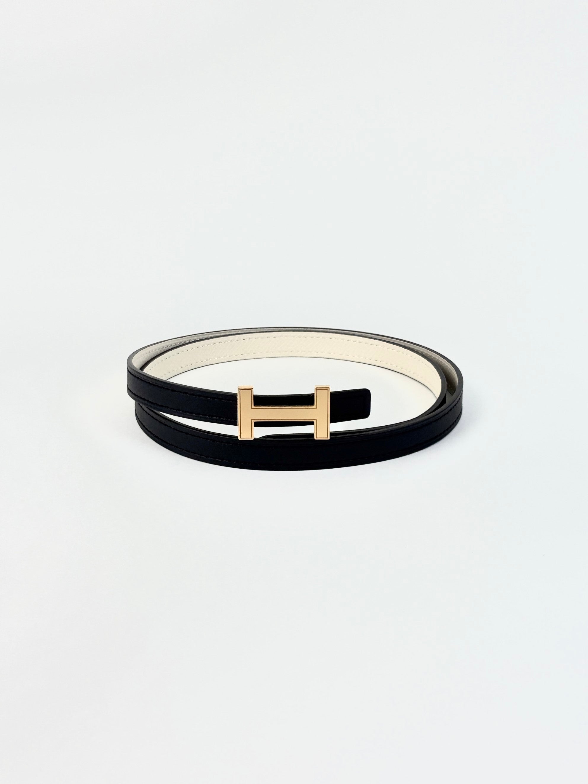 Hermes noir/craic reversible swift and Epsom calfskin mini buckle belt