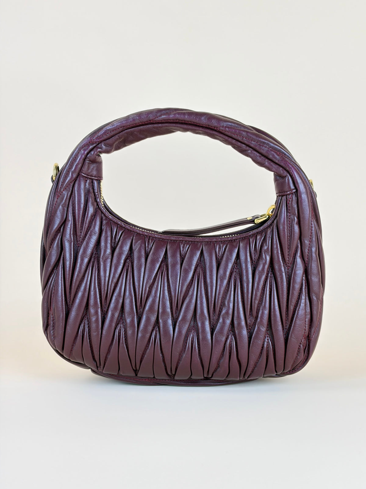 Miu Miu Burgandy wander matelasse nappa leather small hobo bag