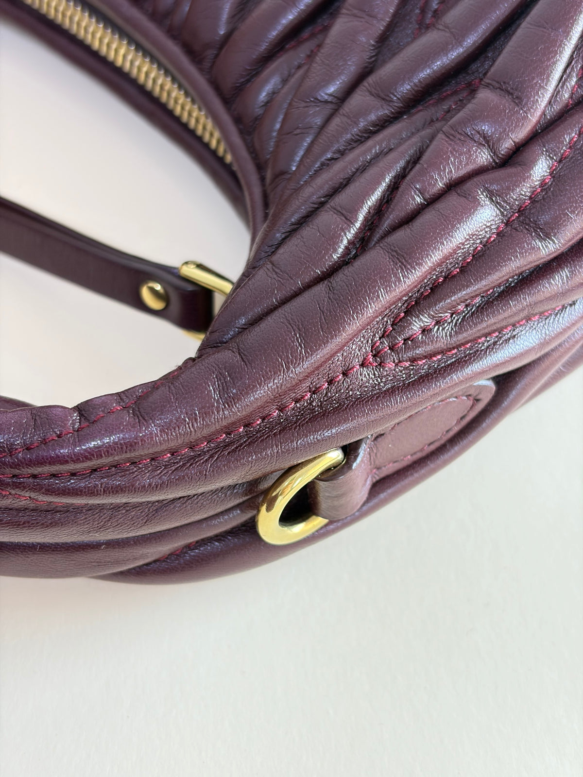 Miu Miu Burgandy wander matelasse nappa leather small hobo bag
