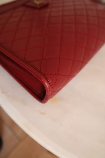 YSL Red Monogram Quilted Lambskin Victoire Chain Clutch Bag