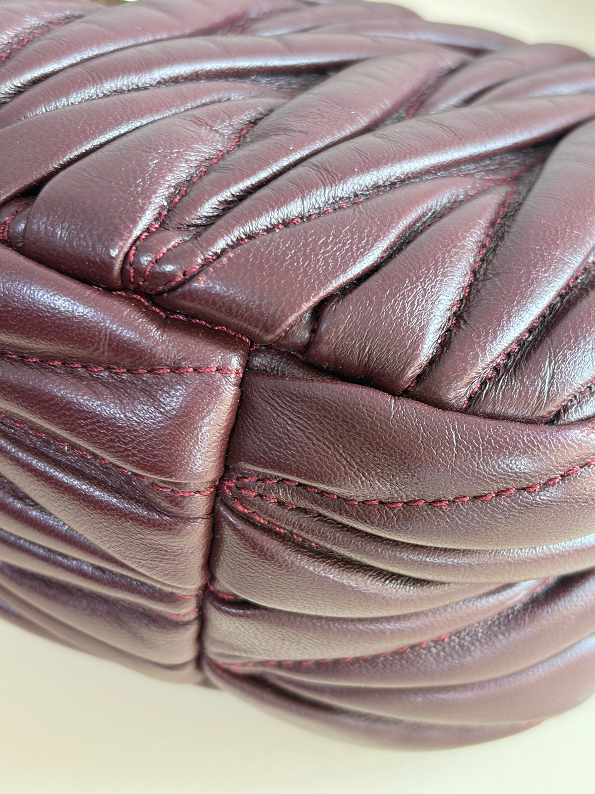 Miu Miu Burgandy wander matelasse nappa leather small hobo bag