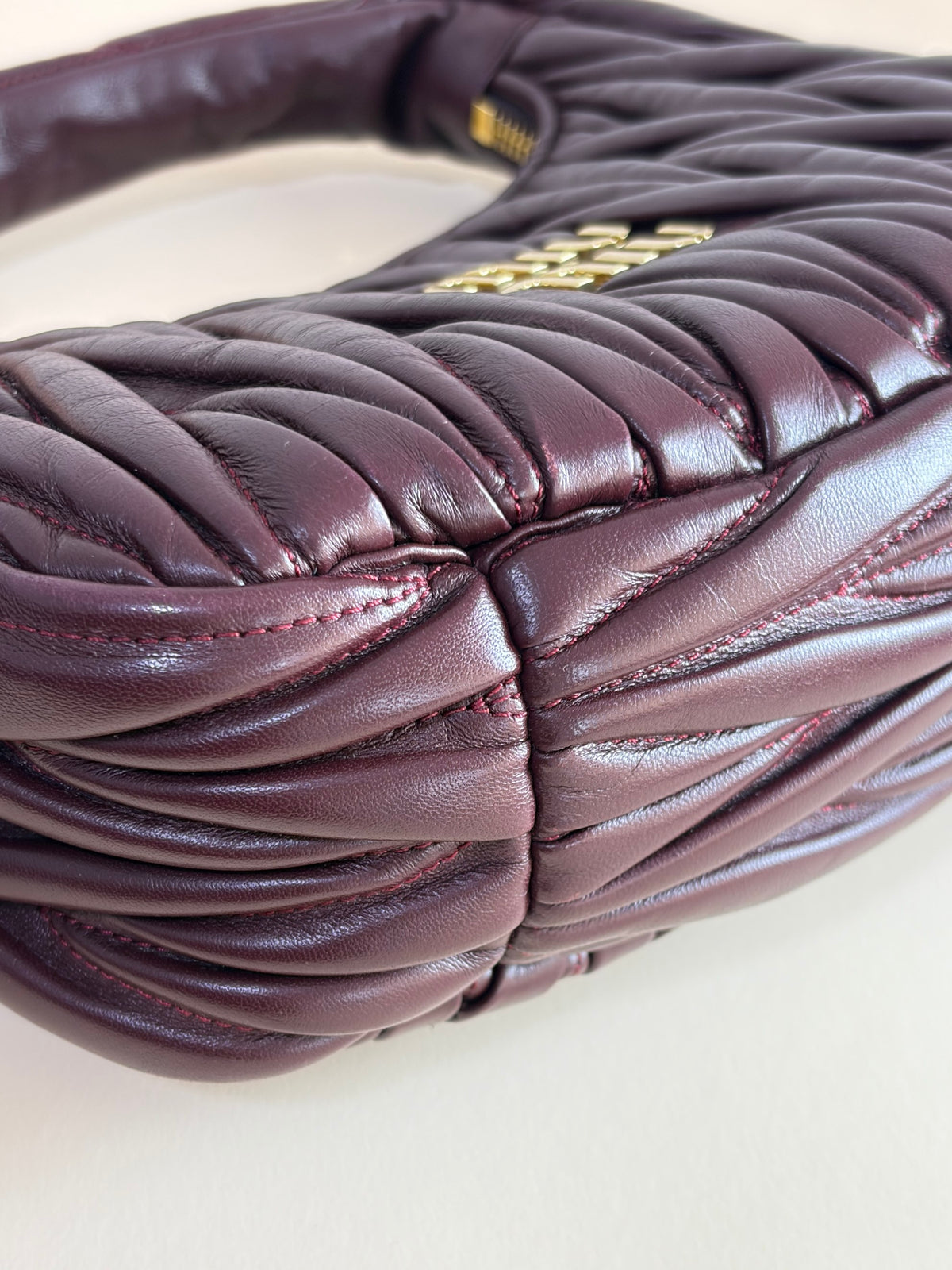 Miu Miu Burgandy wander matelasse nappa leather small hobo bag