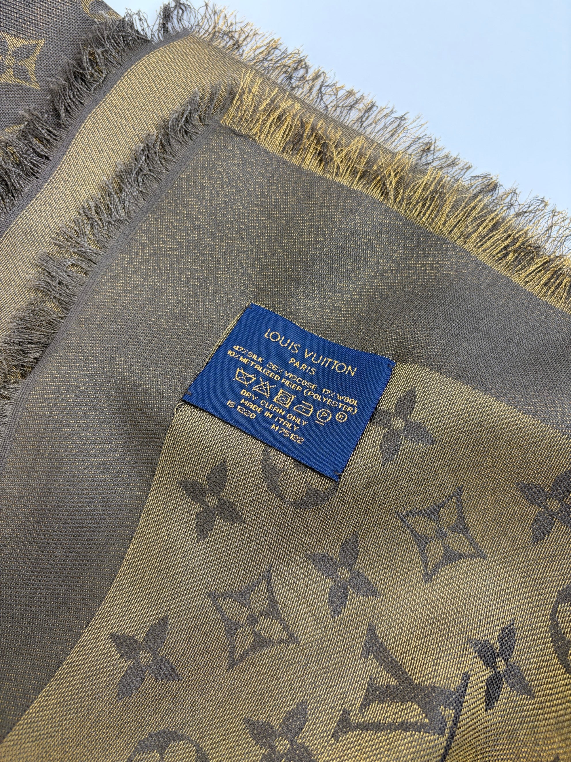 louis Vuitton brown monogram silk wool classic shawl