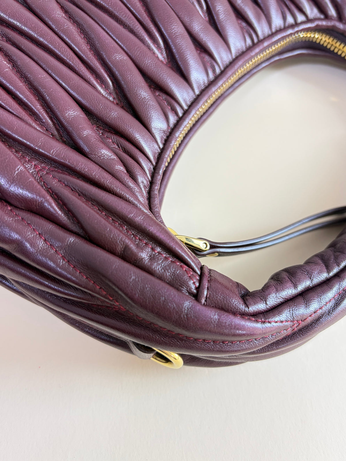 Miu Miu Burgandy wander matelasse nappa leather small hobo bag