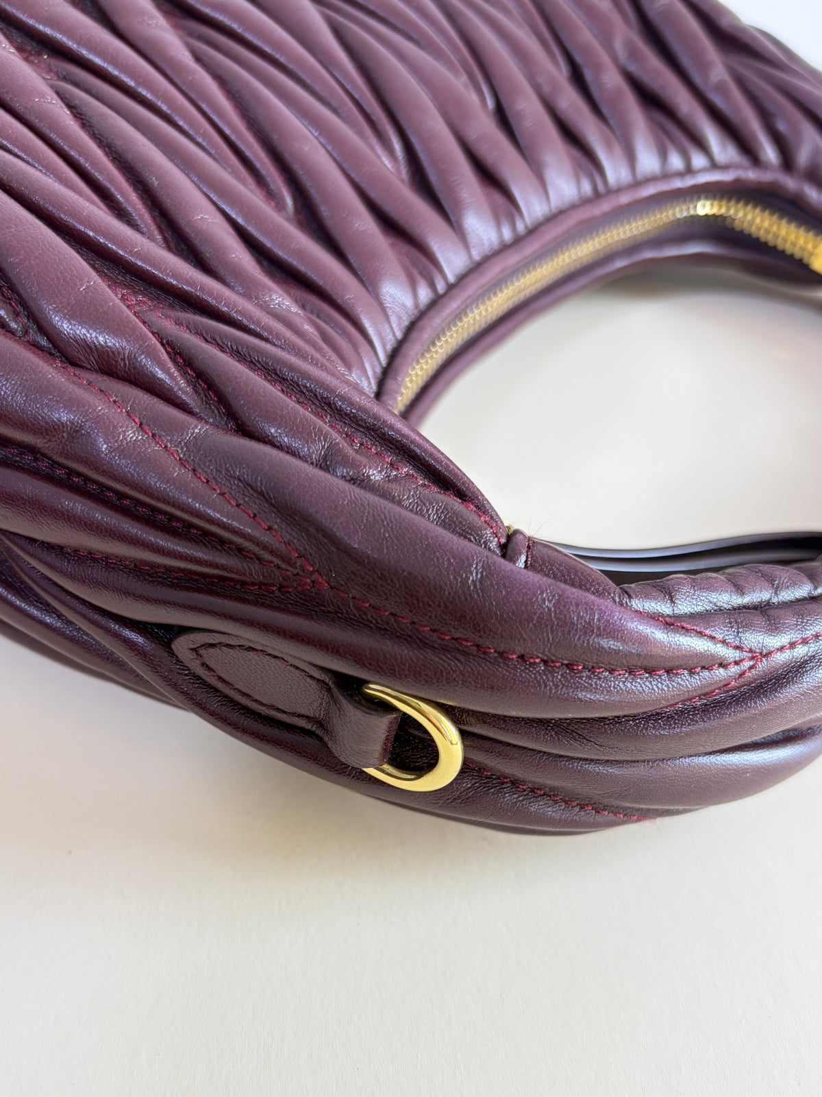 Miu Miu Burgandy wander matelasse nappa leather small hobo bag
