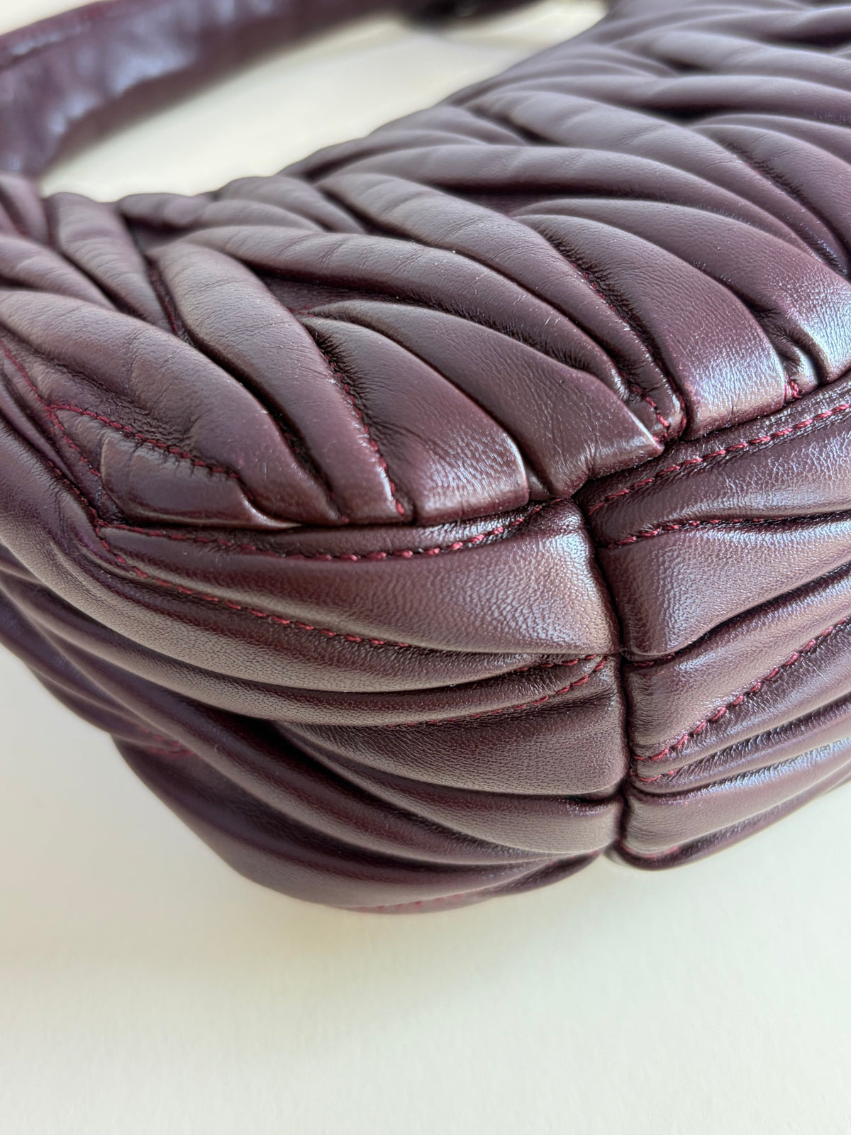 Miu Miu Burgandy wander matelasse nappa leather small hobo bag