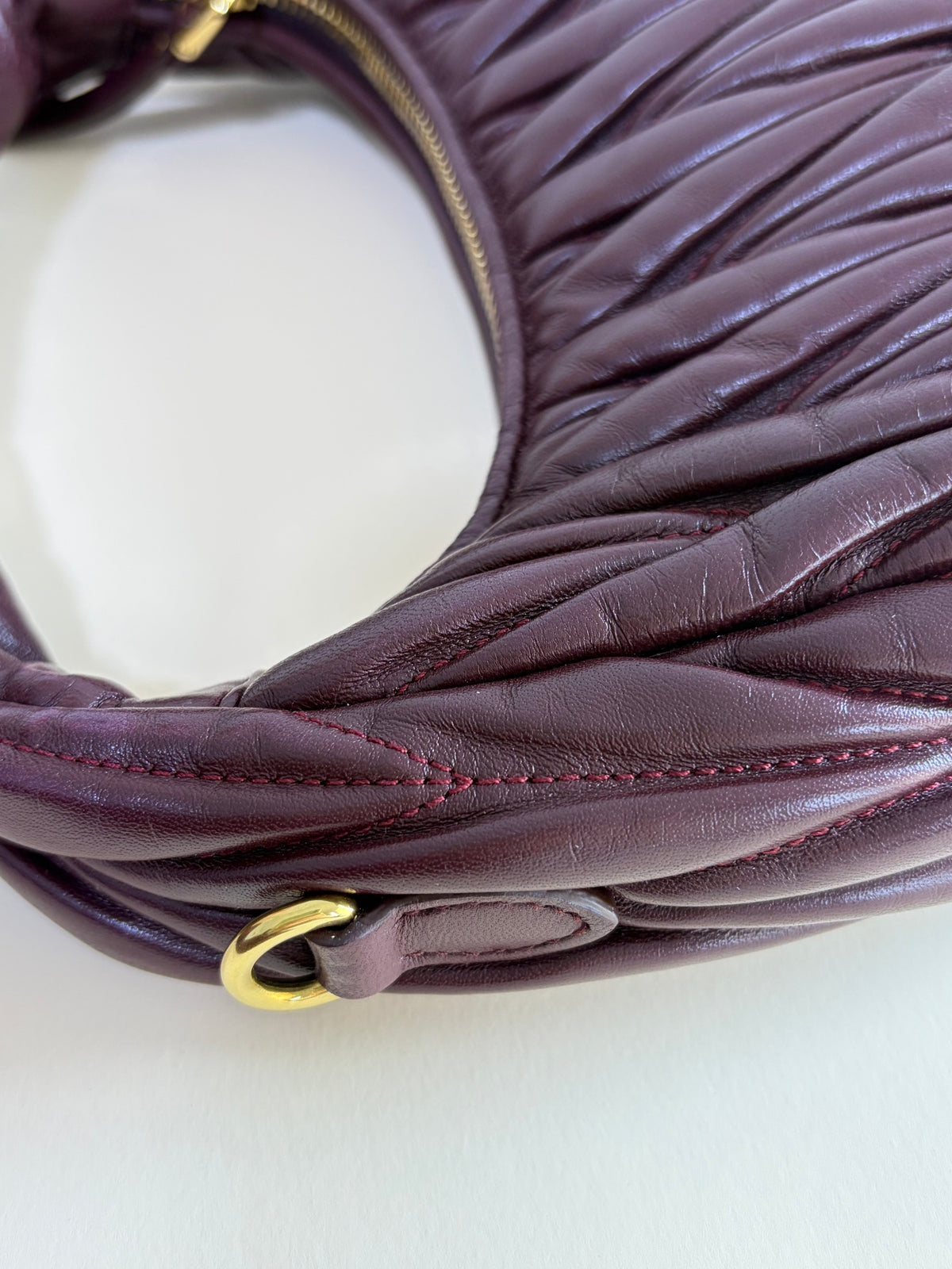 Miu Miu Burgandy wander matelasse nappa leather small hobo bag