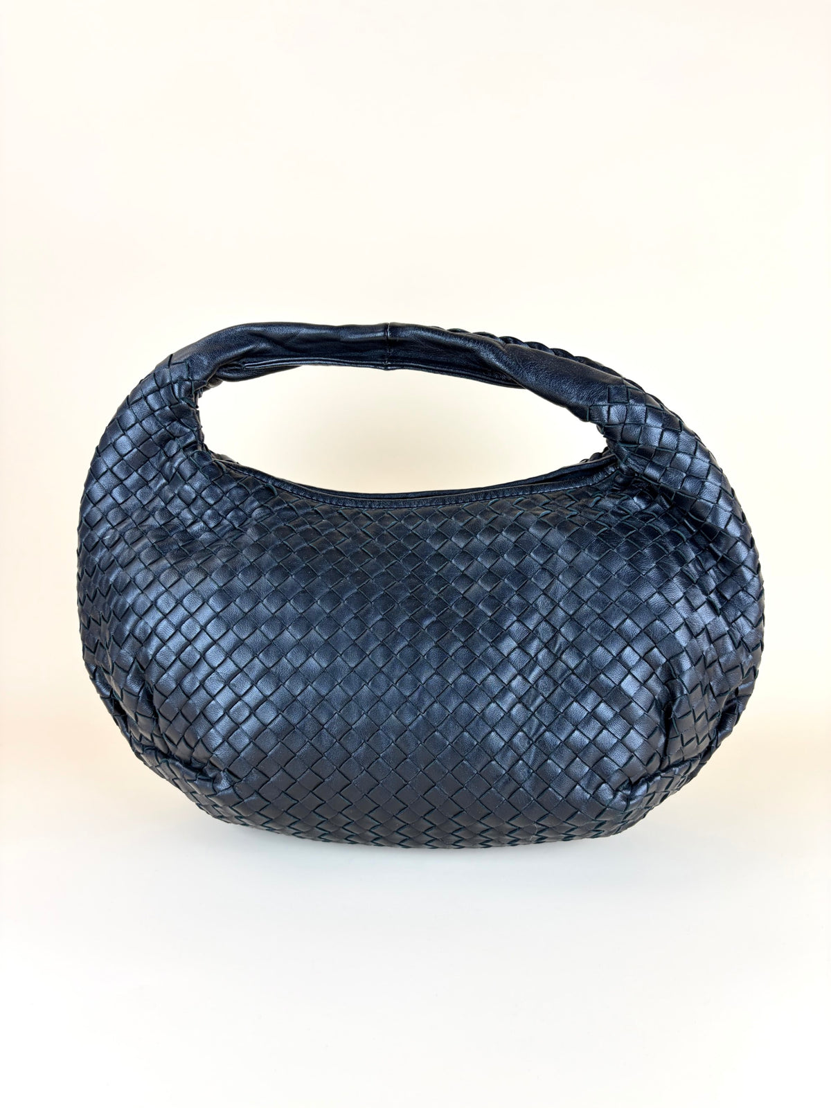 Bottega Veneta black Intrecciato woven nappa leather meduim belly veneta hobo bag