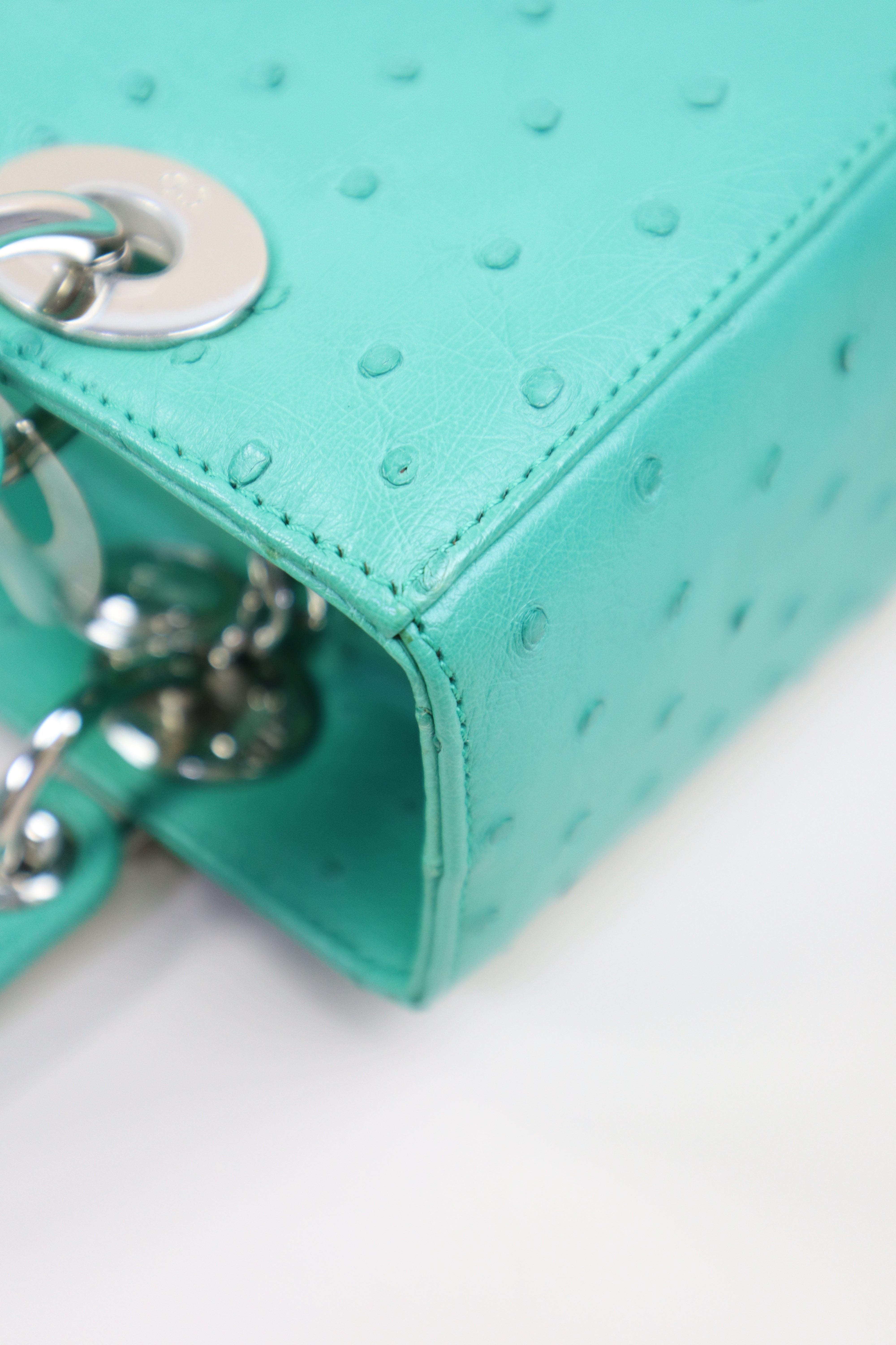 Christian Dior Mint Green Ostrich Medium Lady Dior Tote Bag