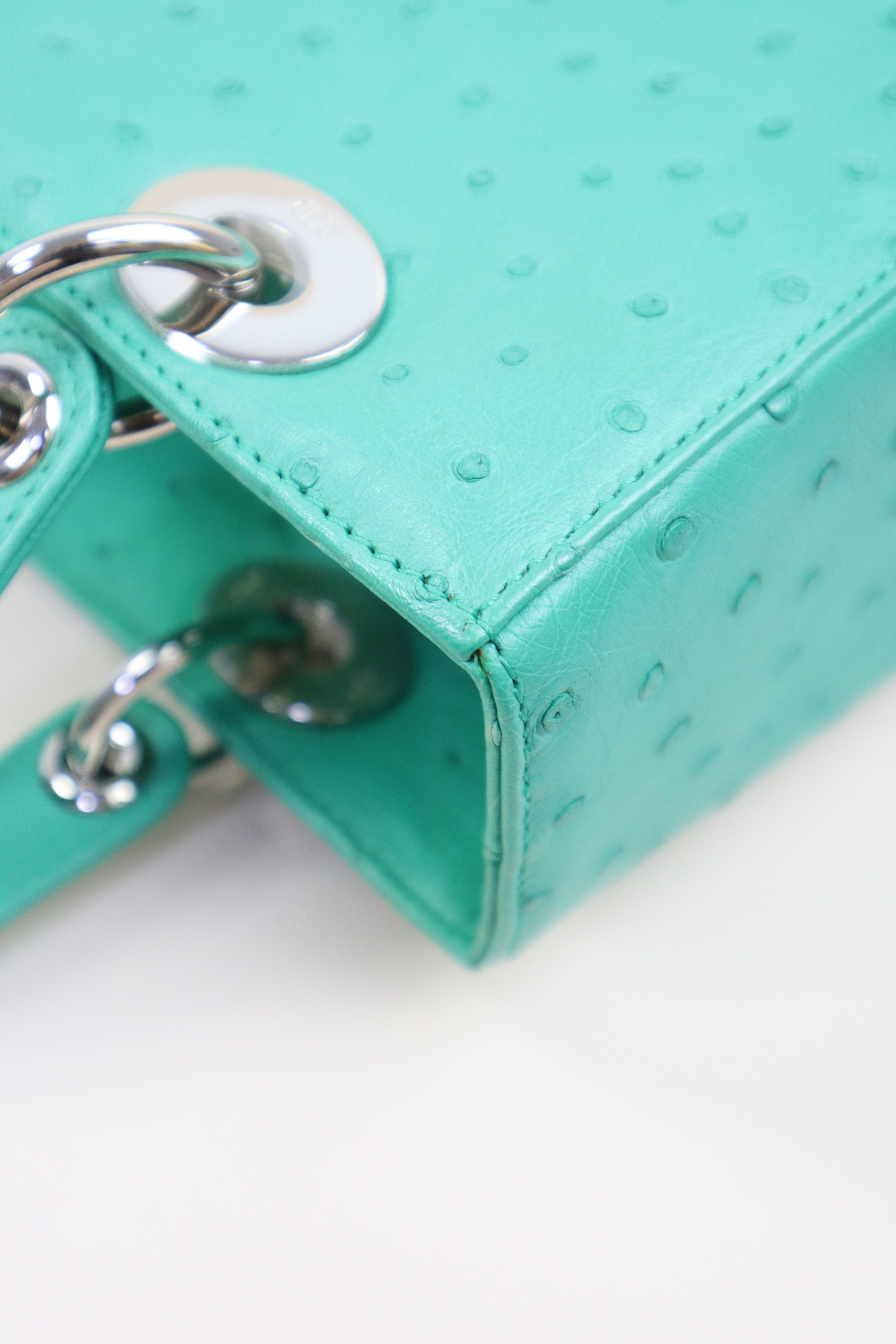 Christian Dior Mint Green Ostrich Medium Lady Dior Tote Bag