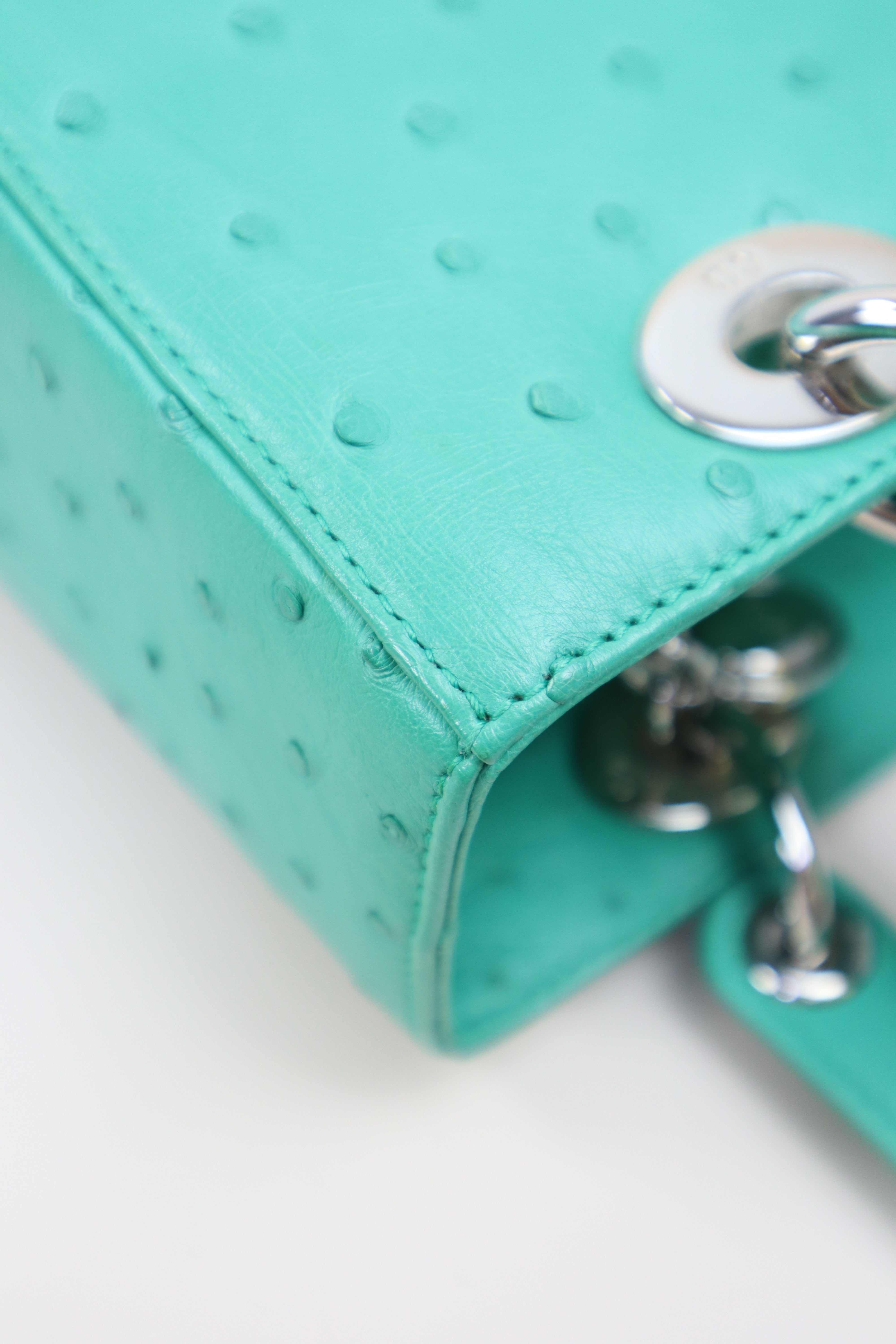 Christian Dior Mint Green Ostrich Medium Lady Dior Tote Bag