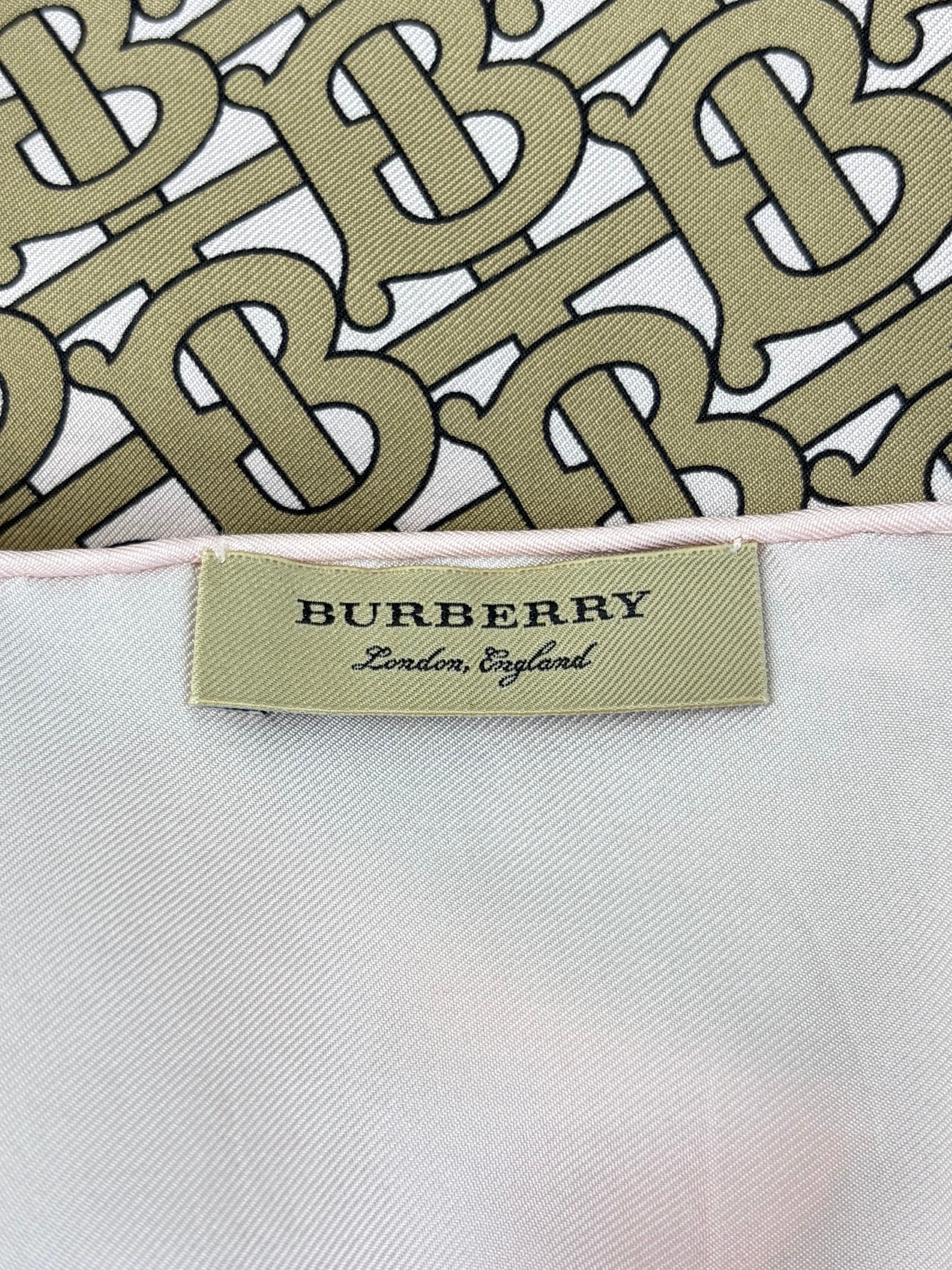 Burberry PINK/BEIGE TB MONOGRAM print silk square scarf