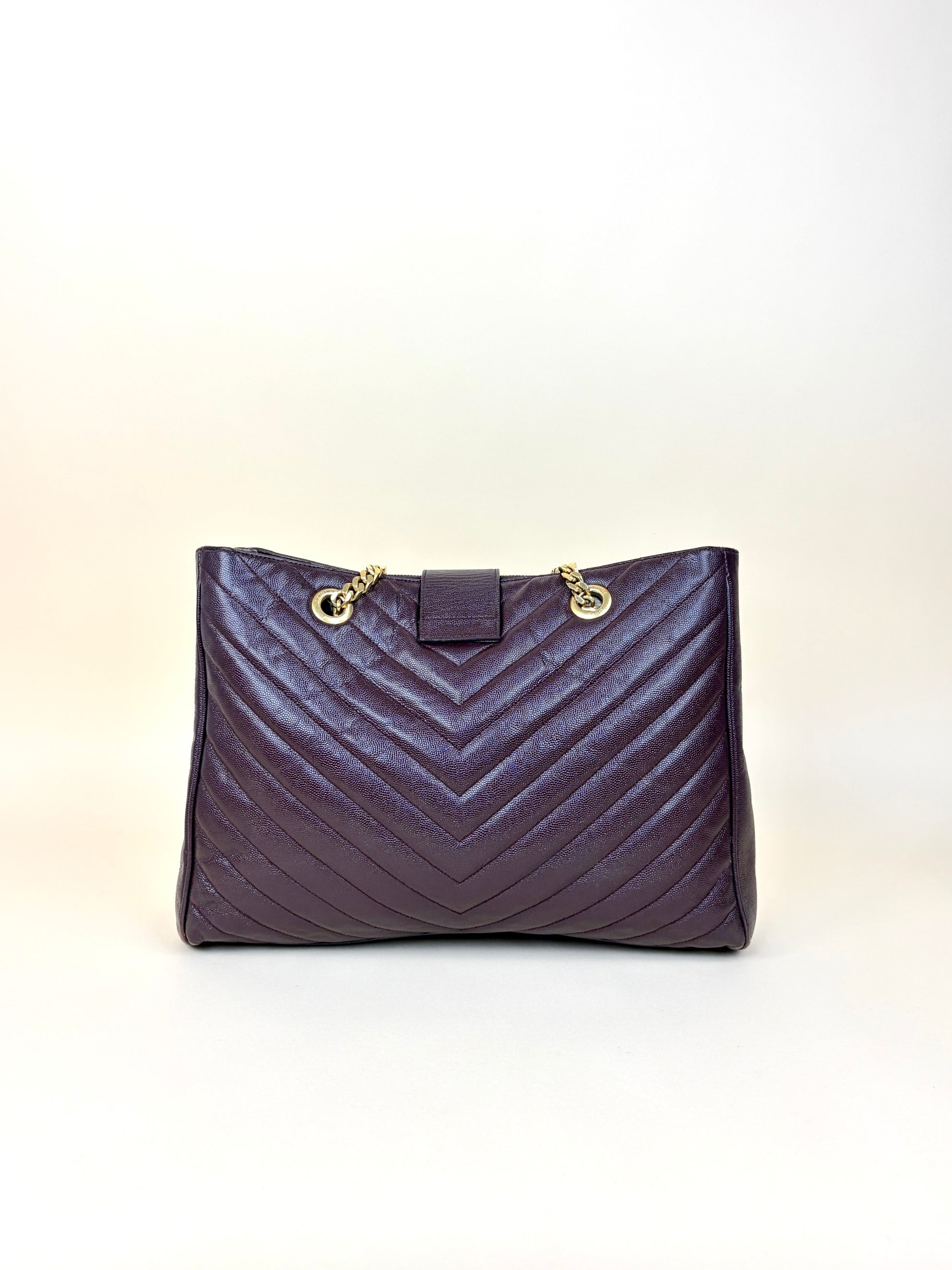 YSL Burgundy Chevron Quilted Cassandre Monogram Shopper Bag
