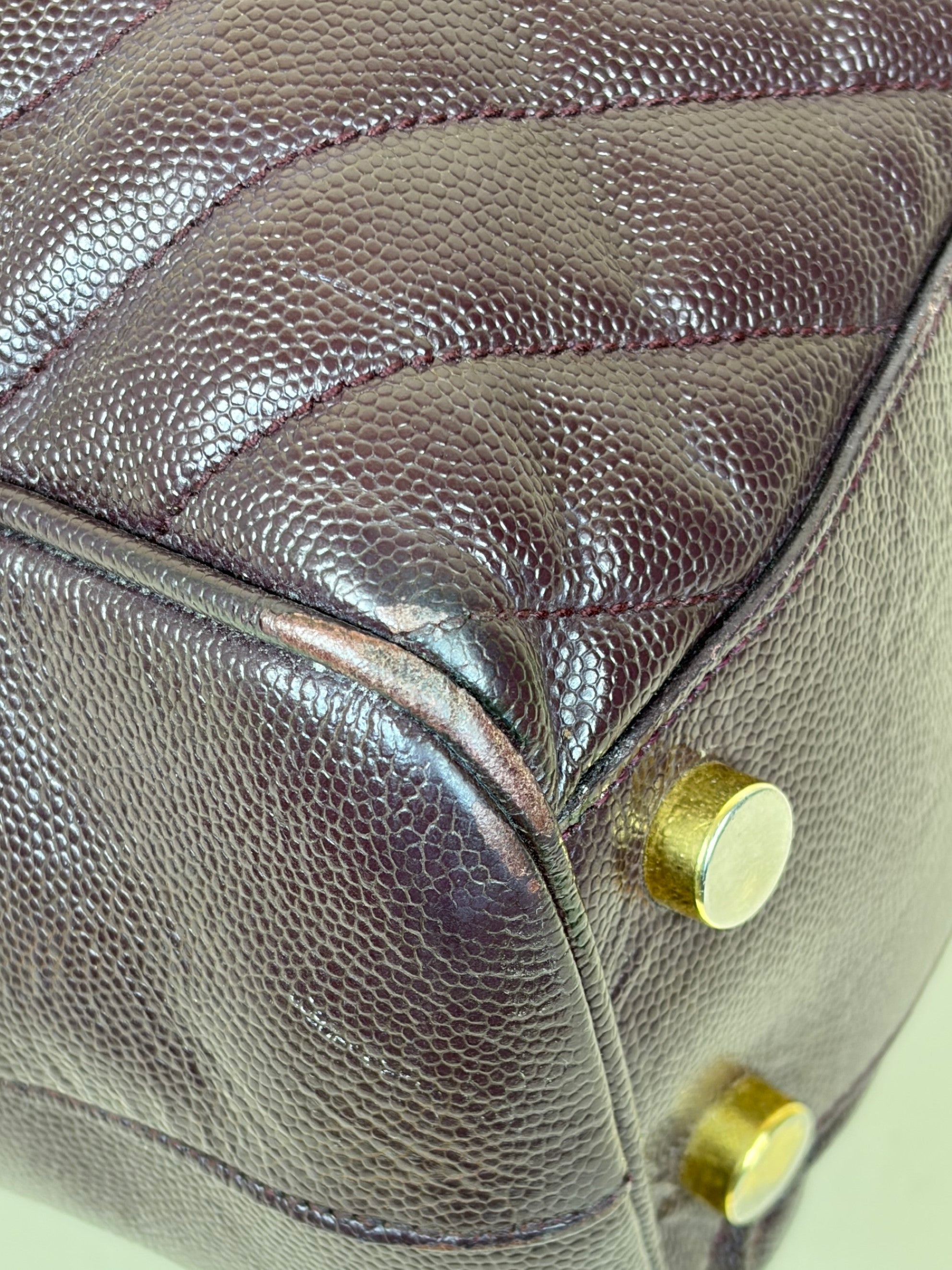 YSL Burgundy Chevron Quilted Cassandre Monogram Shopper Bag