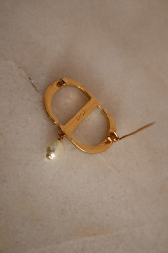 Christian Dior White CD Crystal Pearl Brooch-Brooch-Christian Dior-The Closet Egypt