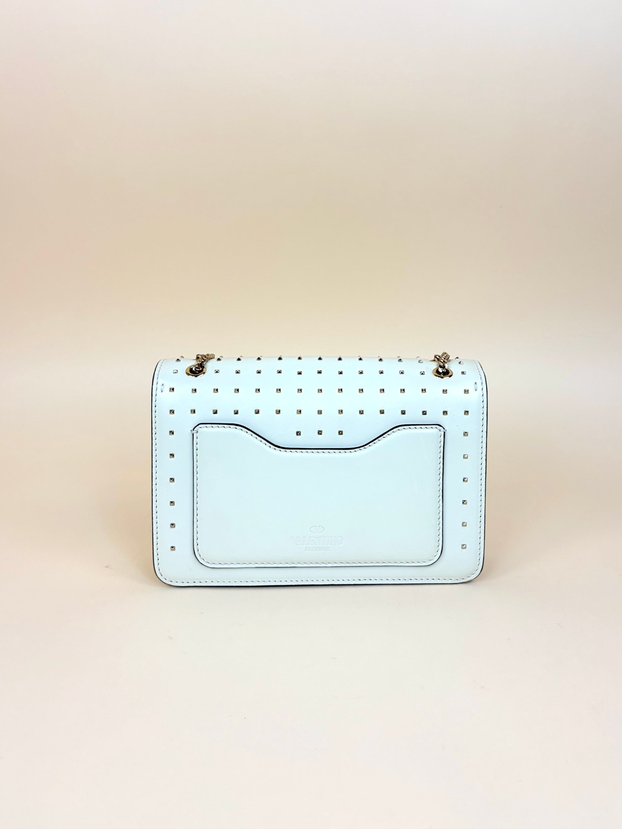 Valentino Light Ivory Vitello Small Rockstud All Over Demilune Shoulder Bag