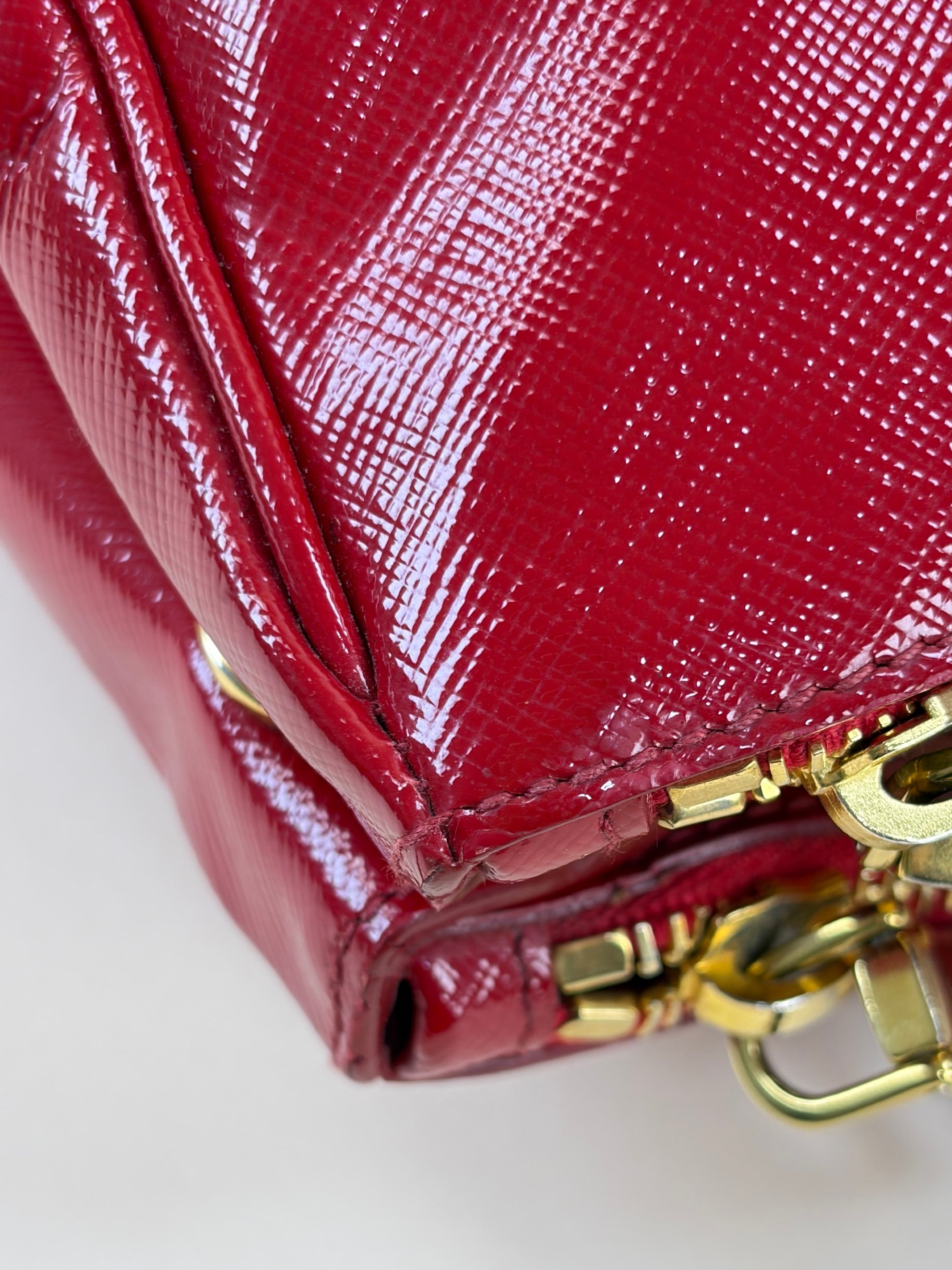 Prada shiny red small galleria saffiano leather double zip