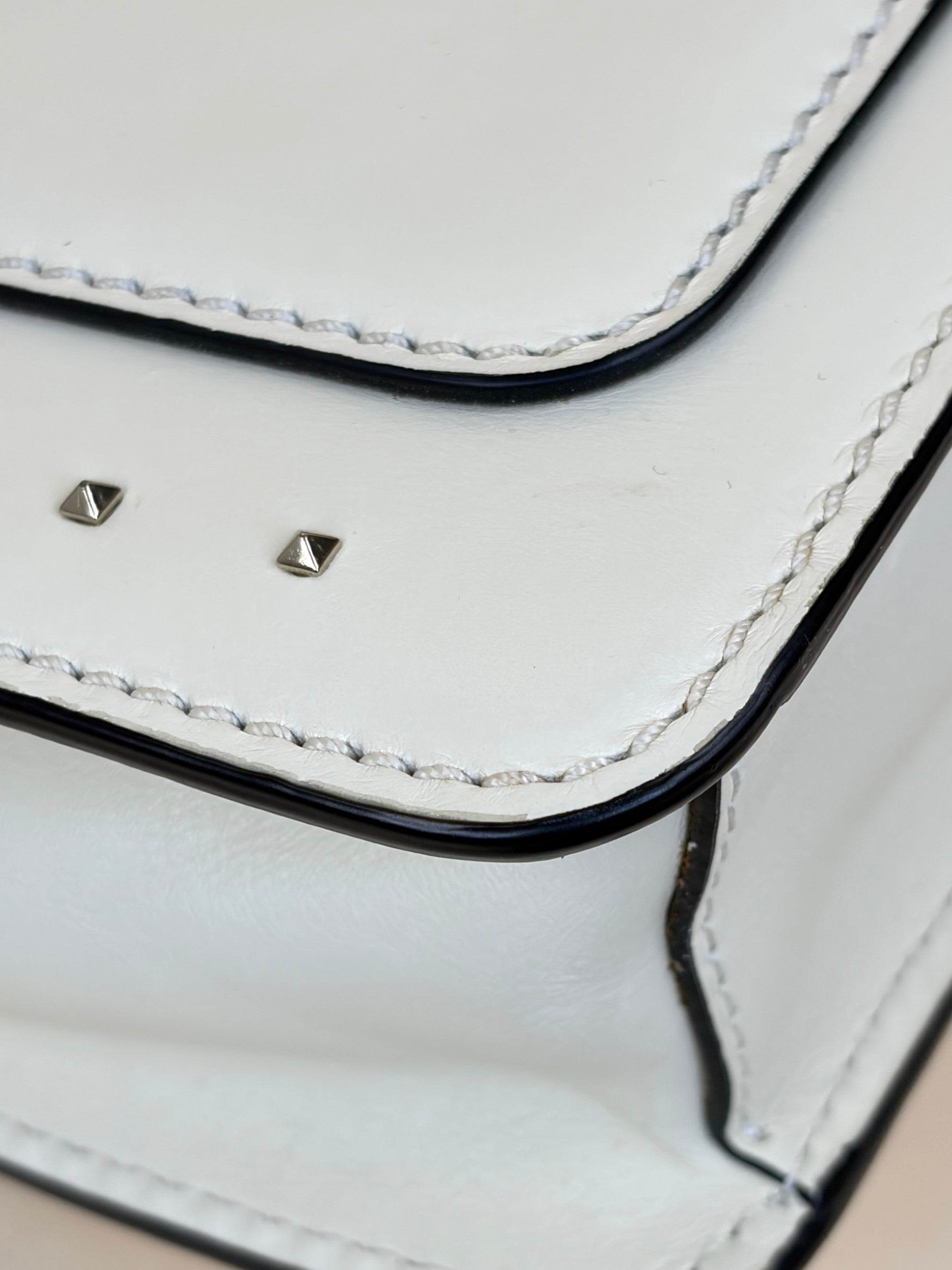 Valentino Light Ivory Vitello Small Rockstud All Over Demilune Shoulder Bag