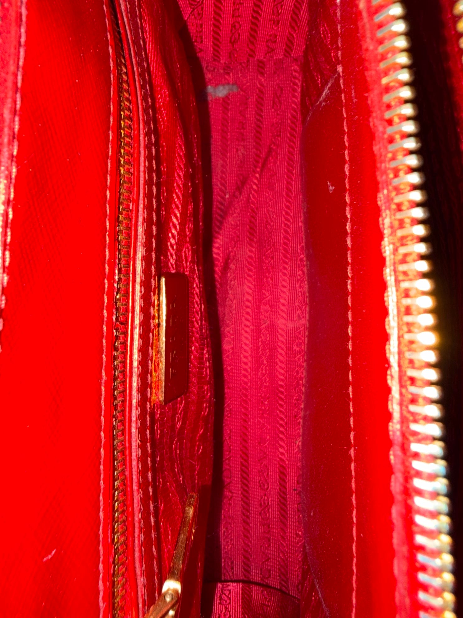 Prada shiny red small galleria saffiano leather double zip