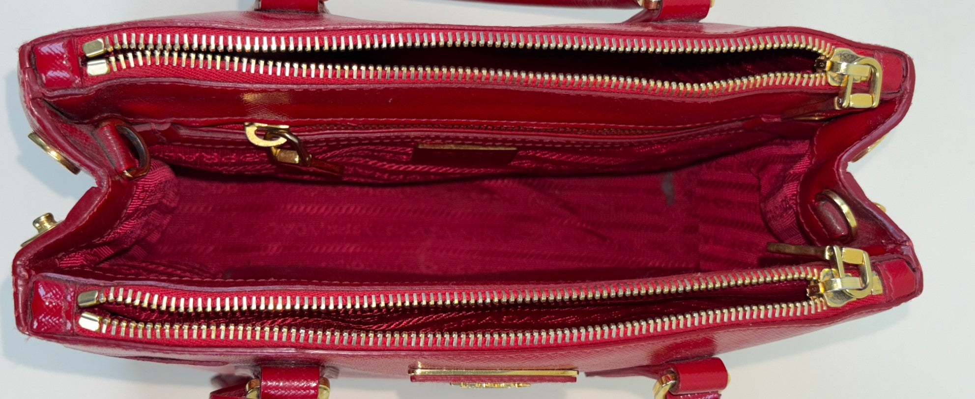 Prada shiny red small galleria saffiano leather double zip