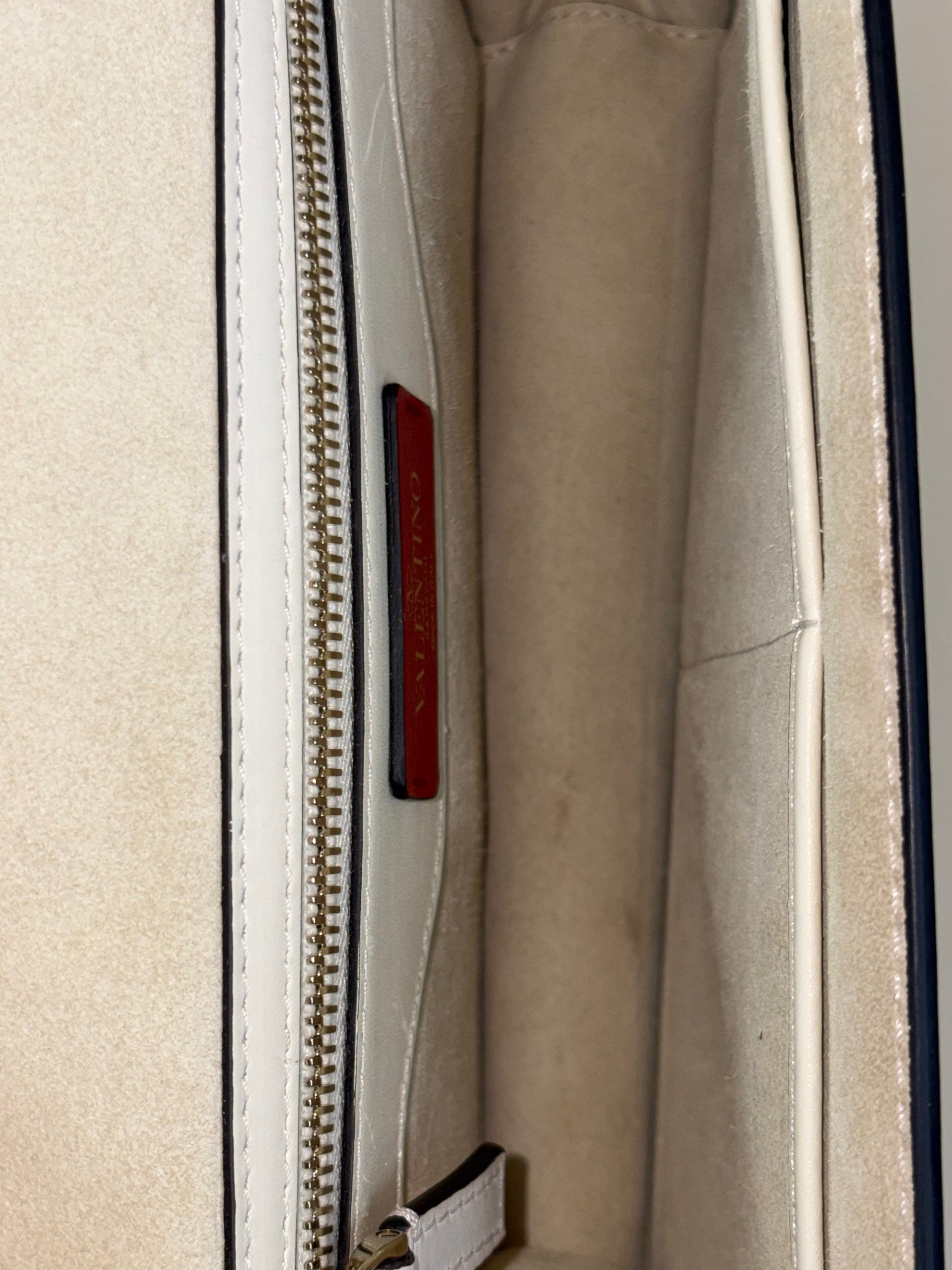 Valentino Light Ivory Vitello Small Rockstud All Over Demilune Shoulder Bag