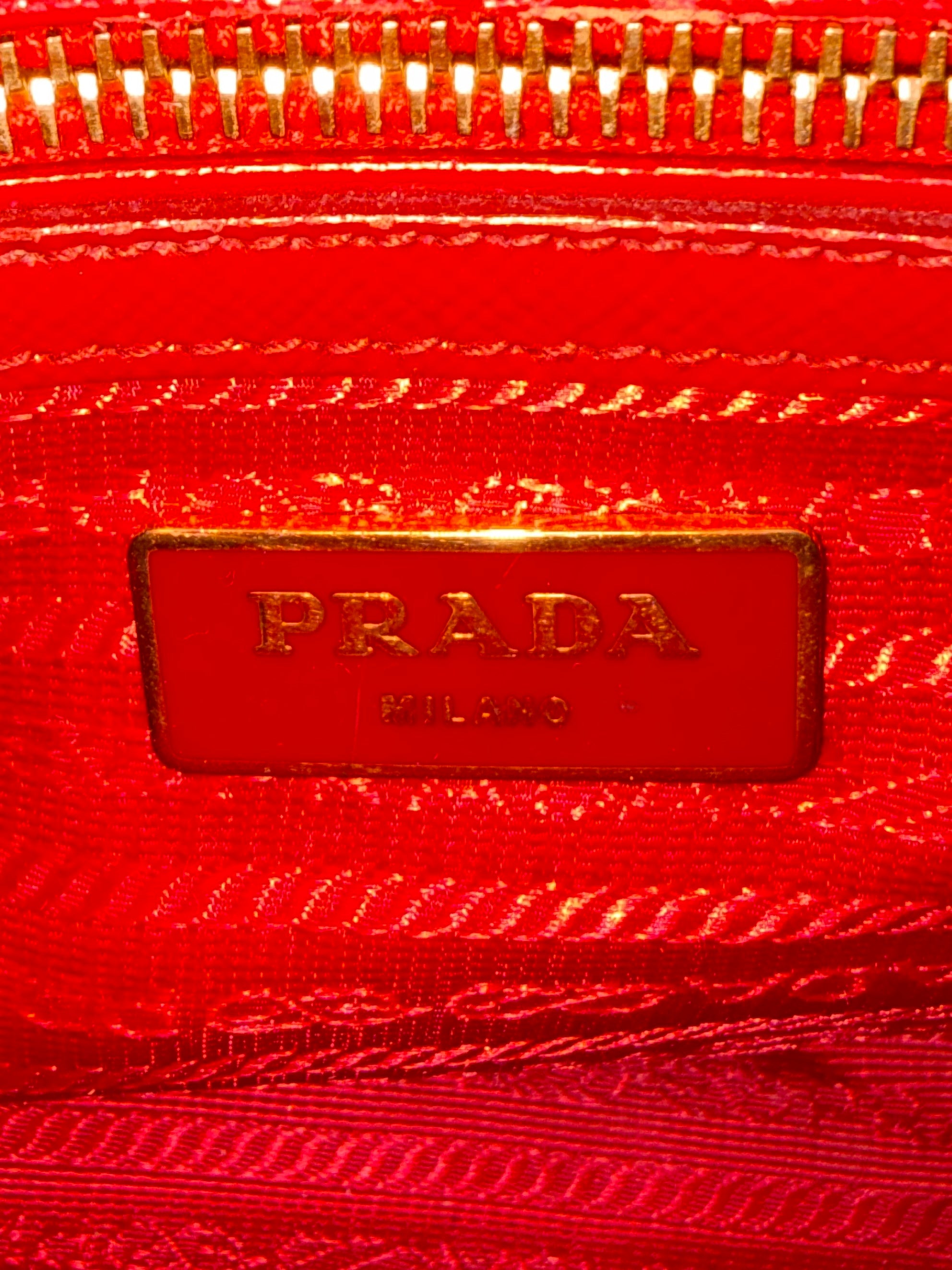 Prada shiny red small galleria saffiano leather double zip
