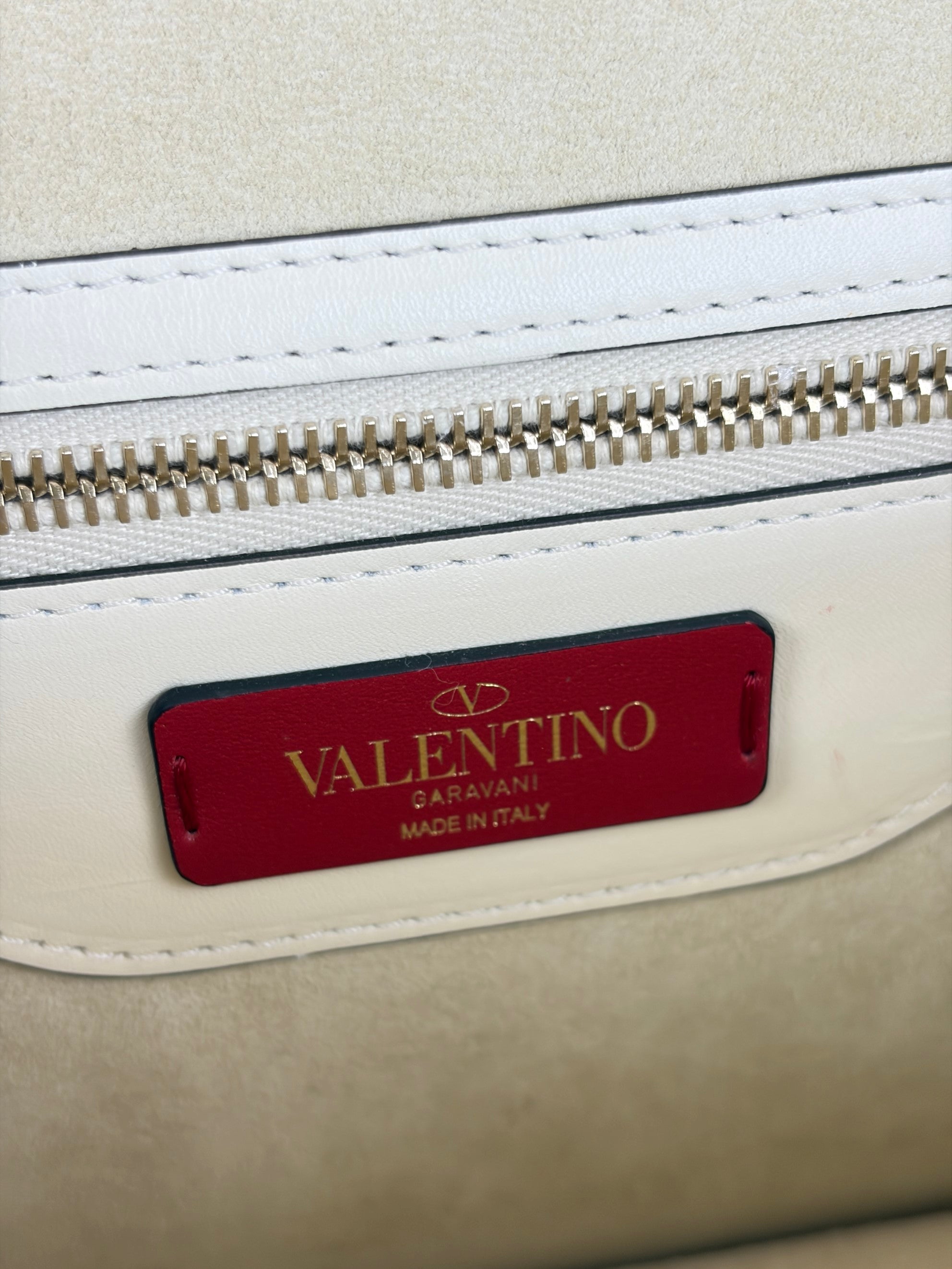 Valentino Light Ivory Vitello Small Rockstud All Over Demilune Shoulder Bag
