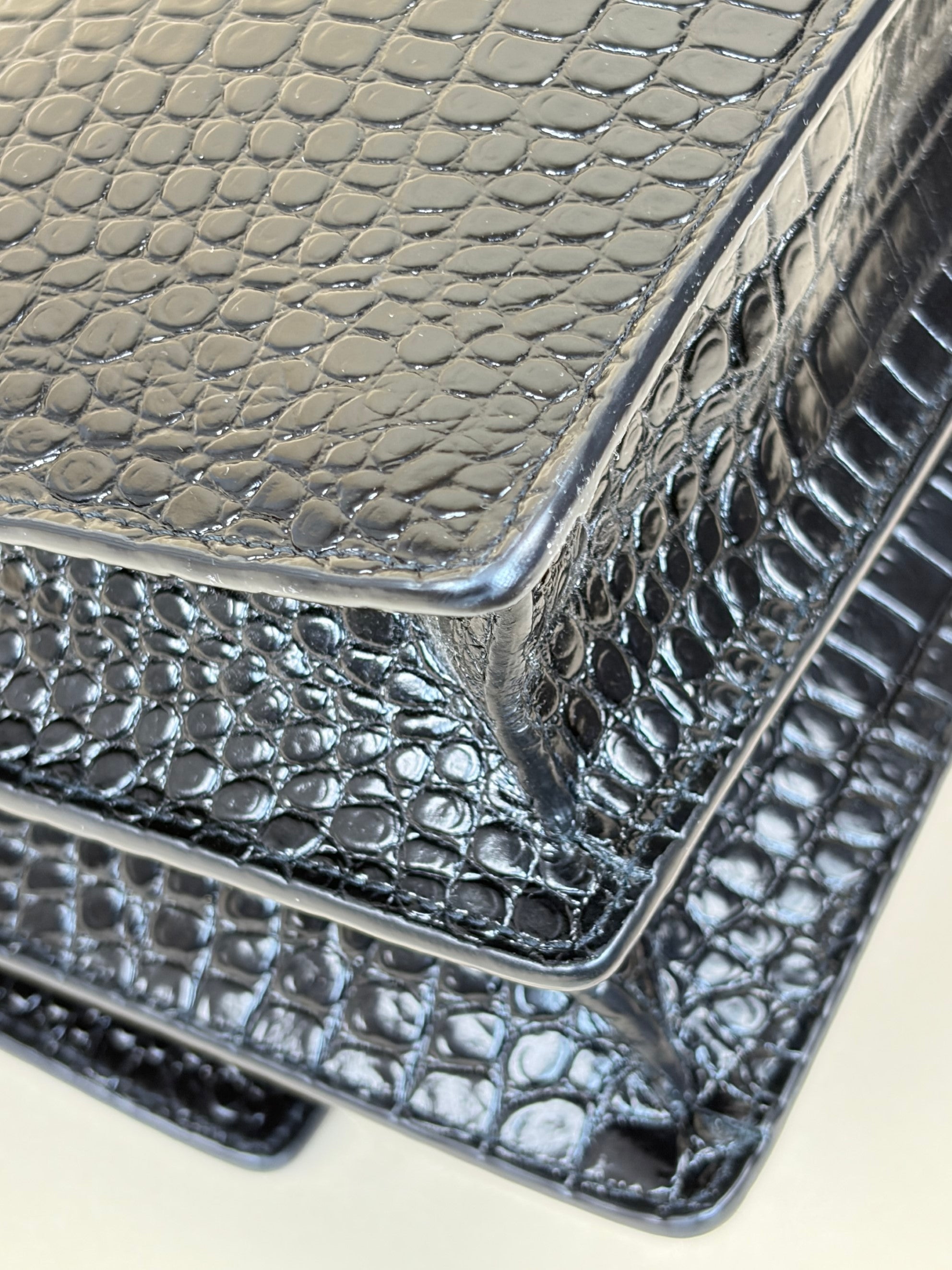 YSL Black Crocodile Embossed Sunset Large Shoulder Bag