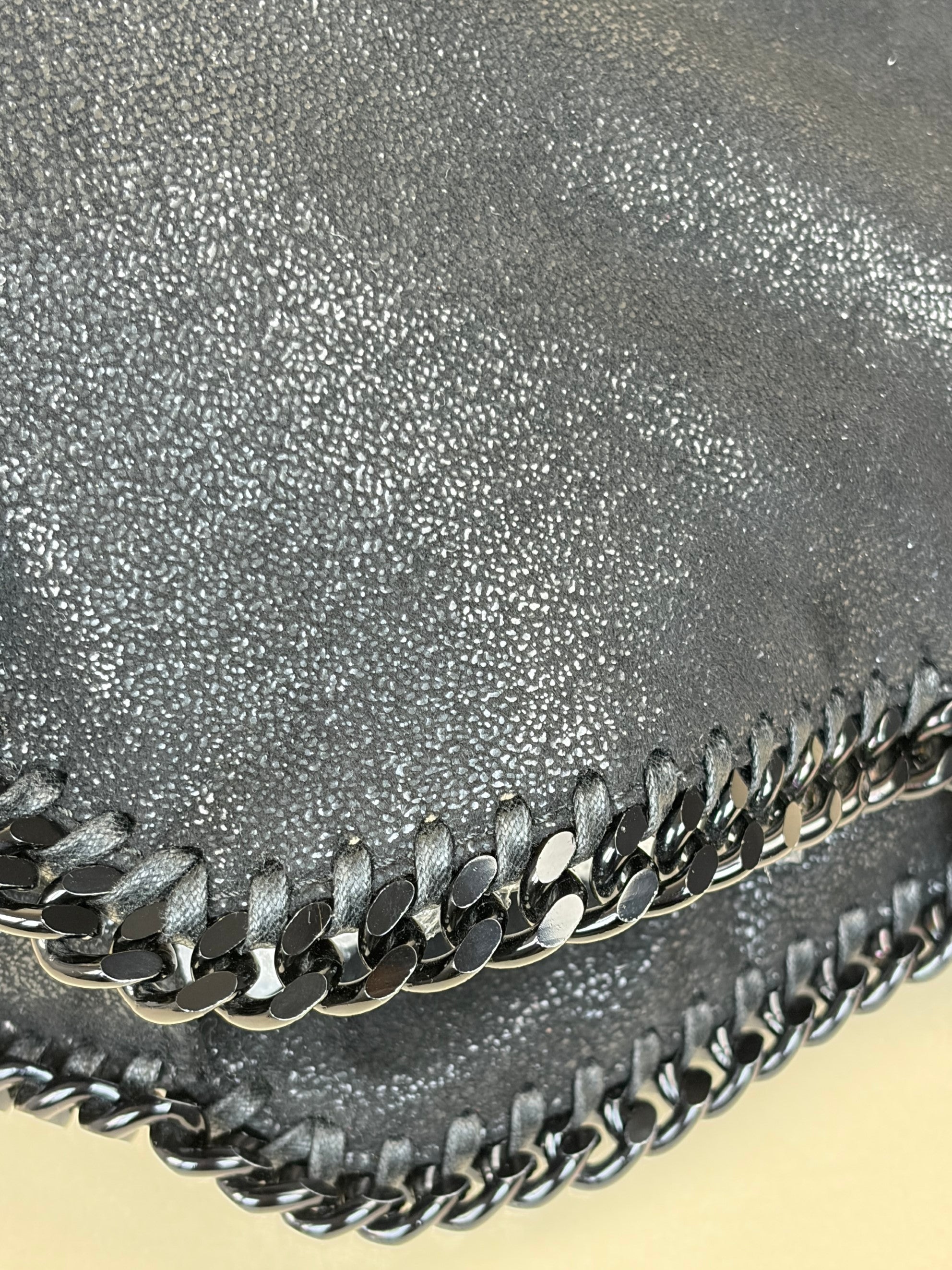 Stella Mccartney Black Falabella Fold Over Tote Bag with Chain