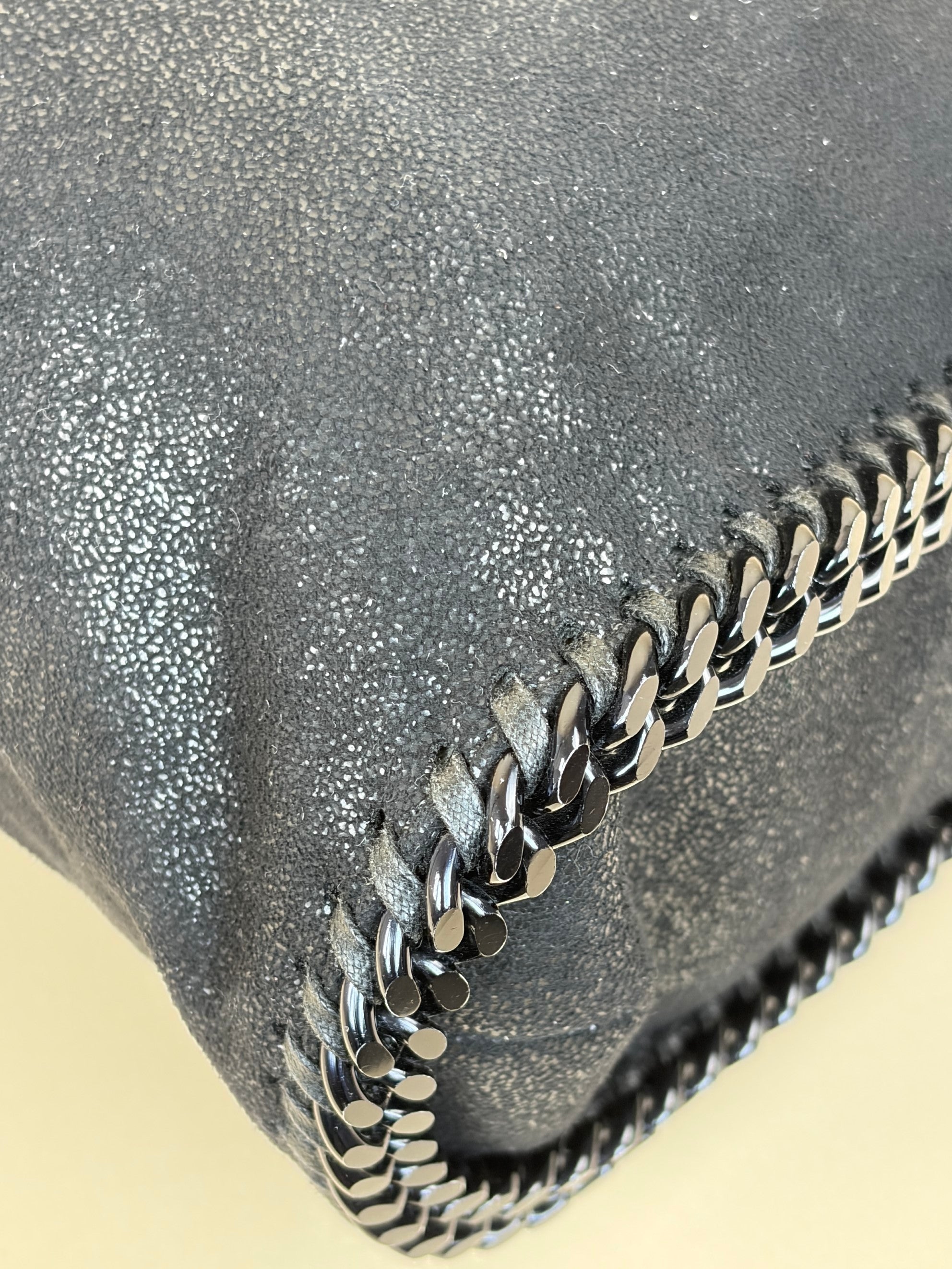 Stella Mccartney Black Falabella Fold Over Tote Bag with Chain