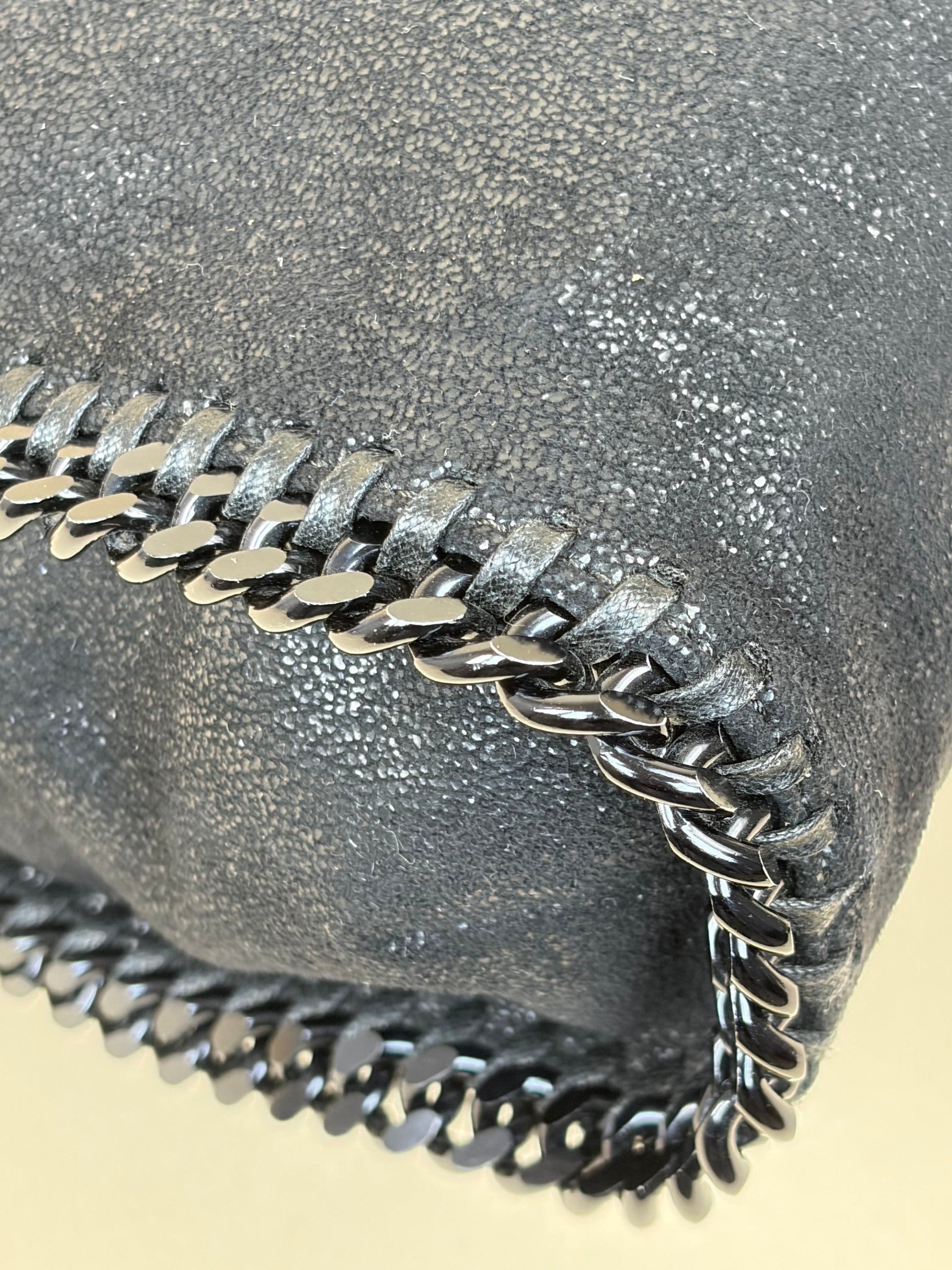 Stella Mccartney Black Falabella Fold Over Tote Bag with Chain