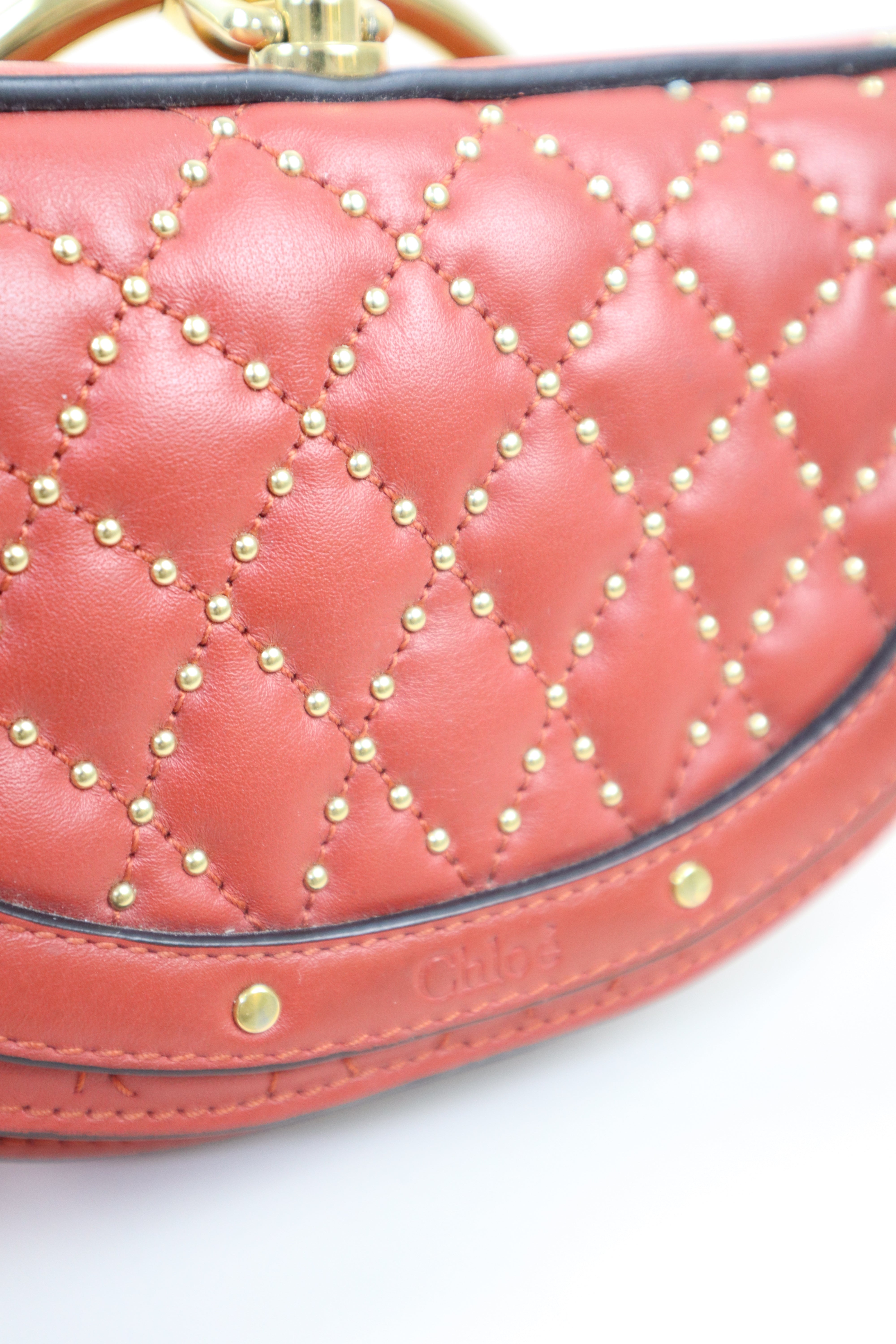 Chloe Red Small Quilted Studded Nile Bracelet Bag