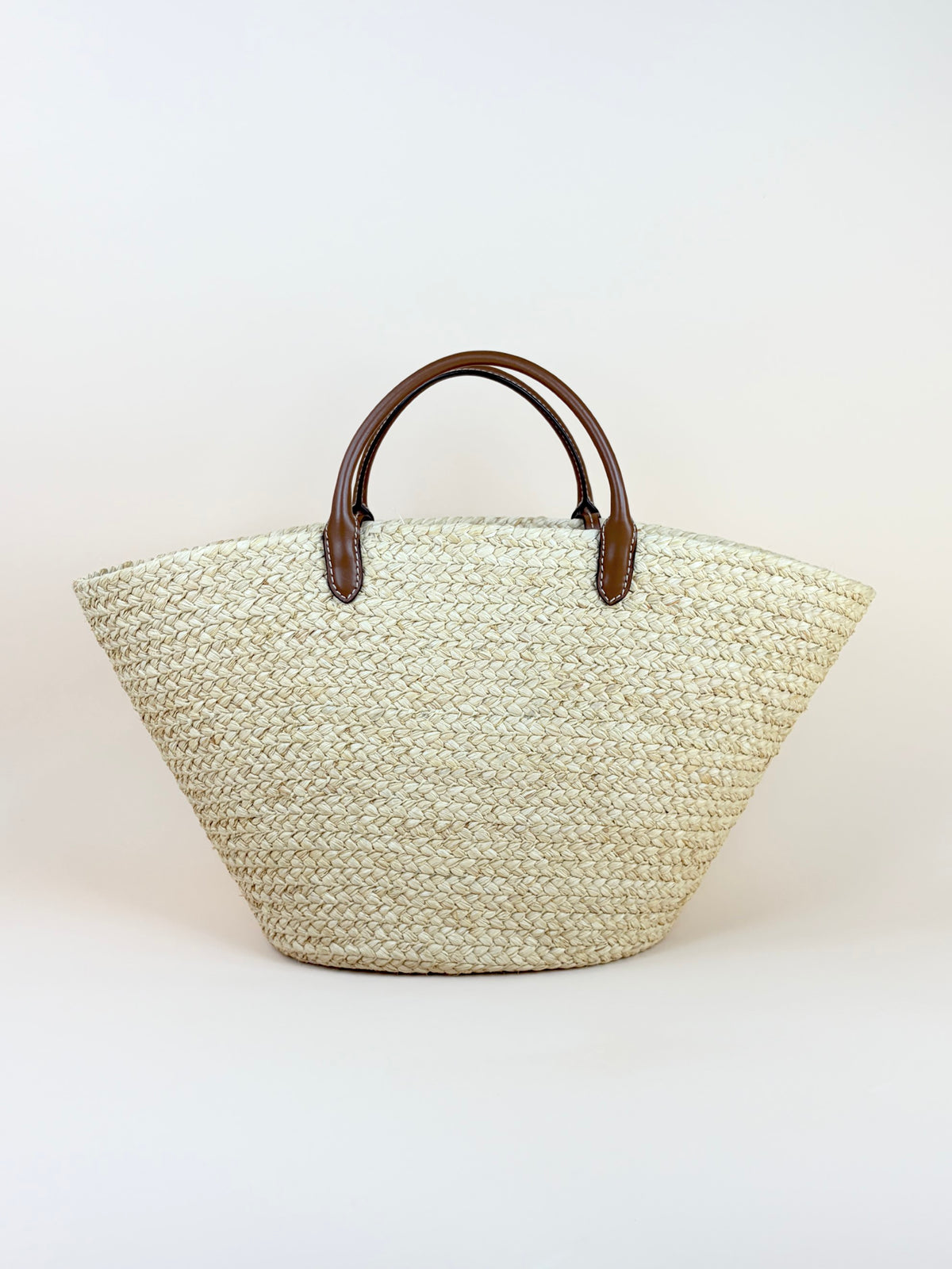 Prada beige/cognac raffia and leather large shopping bag