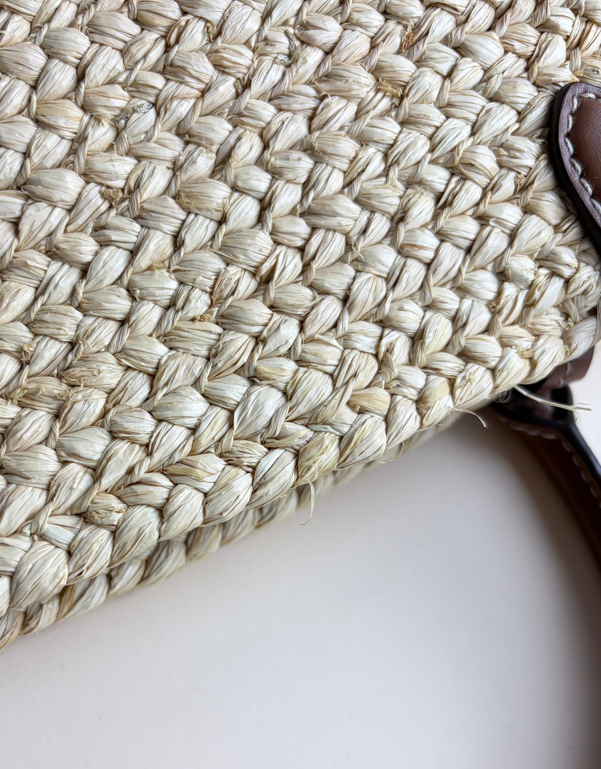 Prada beige/cognac raffia and leather large shopping bag