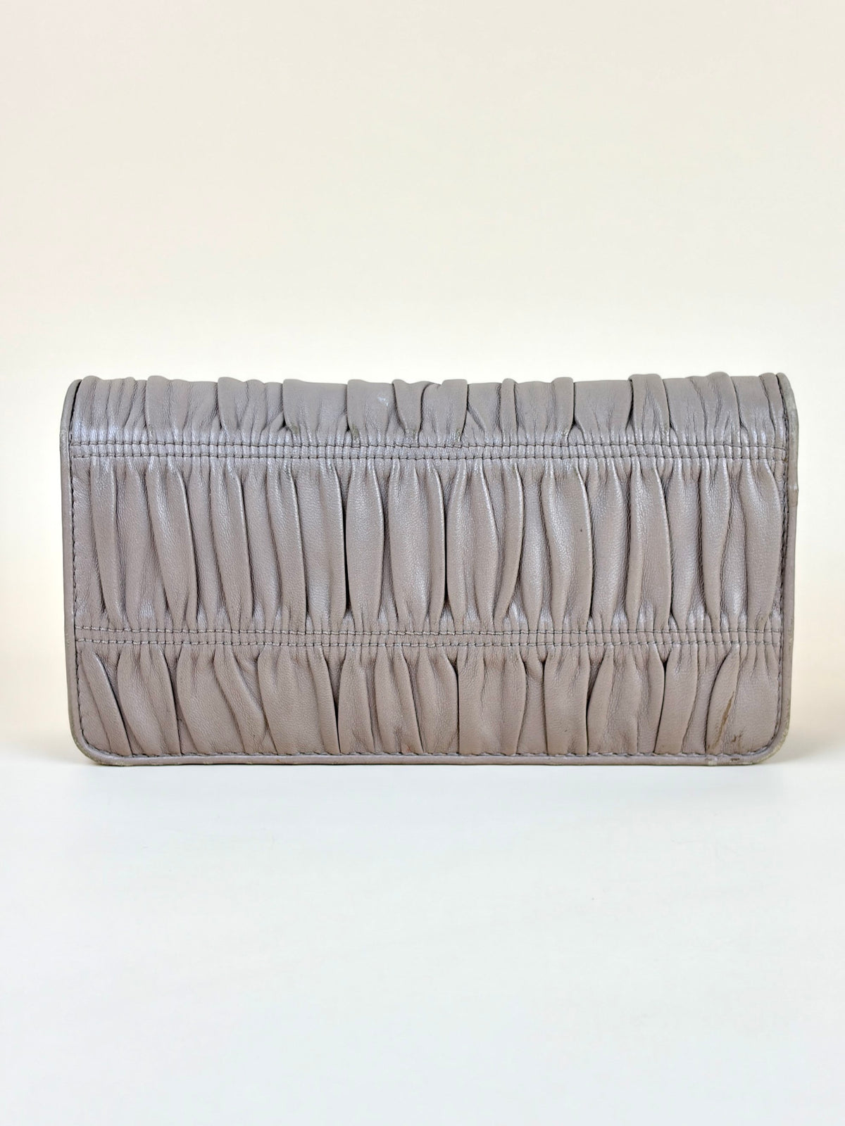 Prada nude nappa leather gaufre wallet on chain