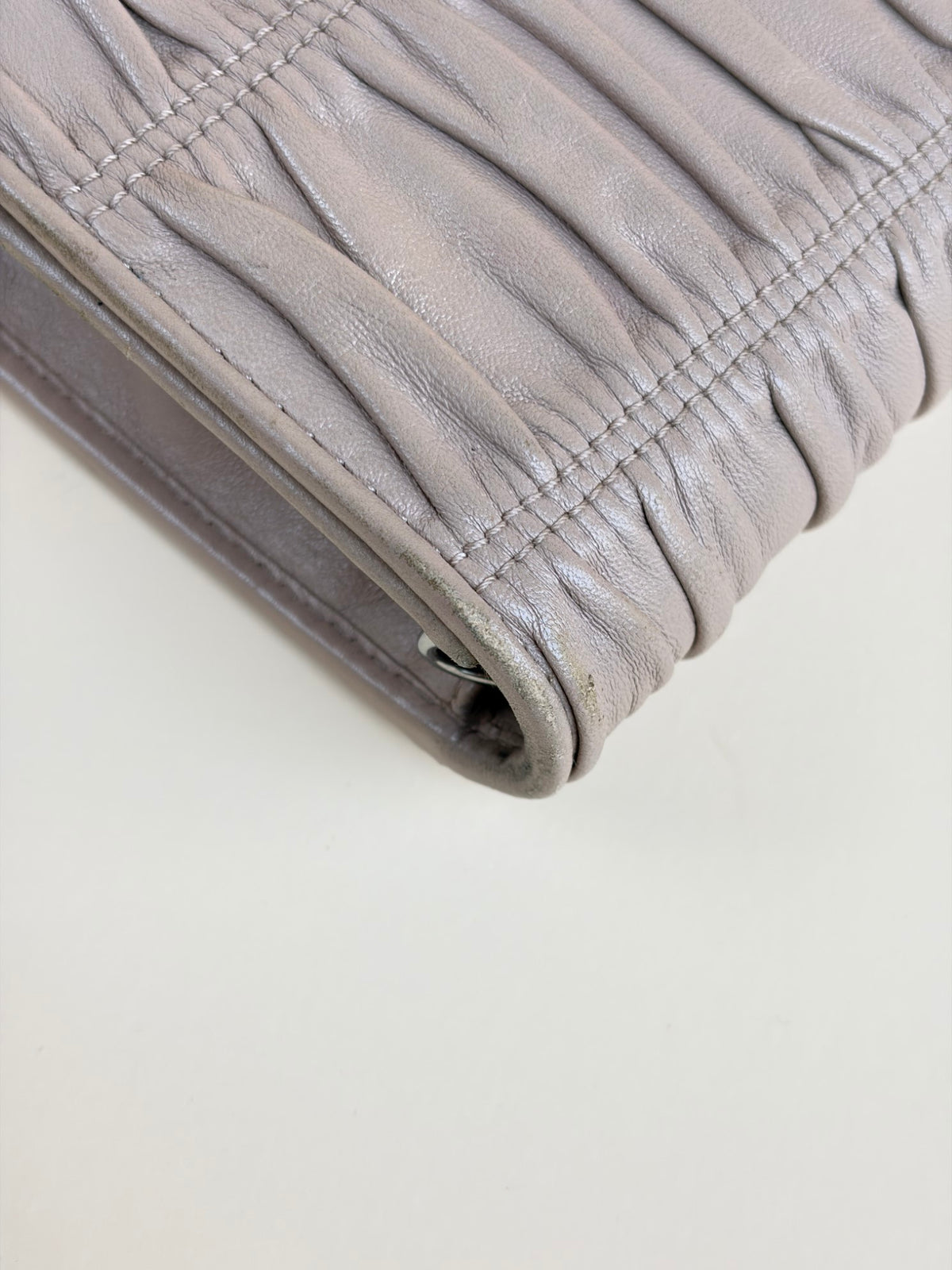 Prada nude nappa leather gaufre wallet on chain
