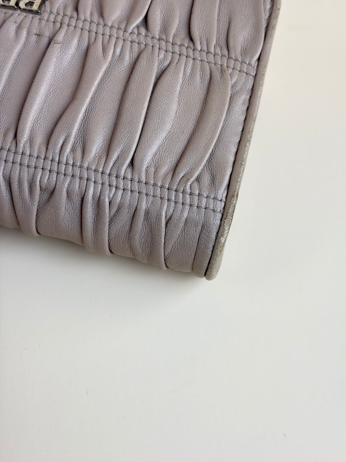 Prada nude nappa leather gaufre wallet on chain