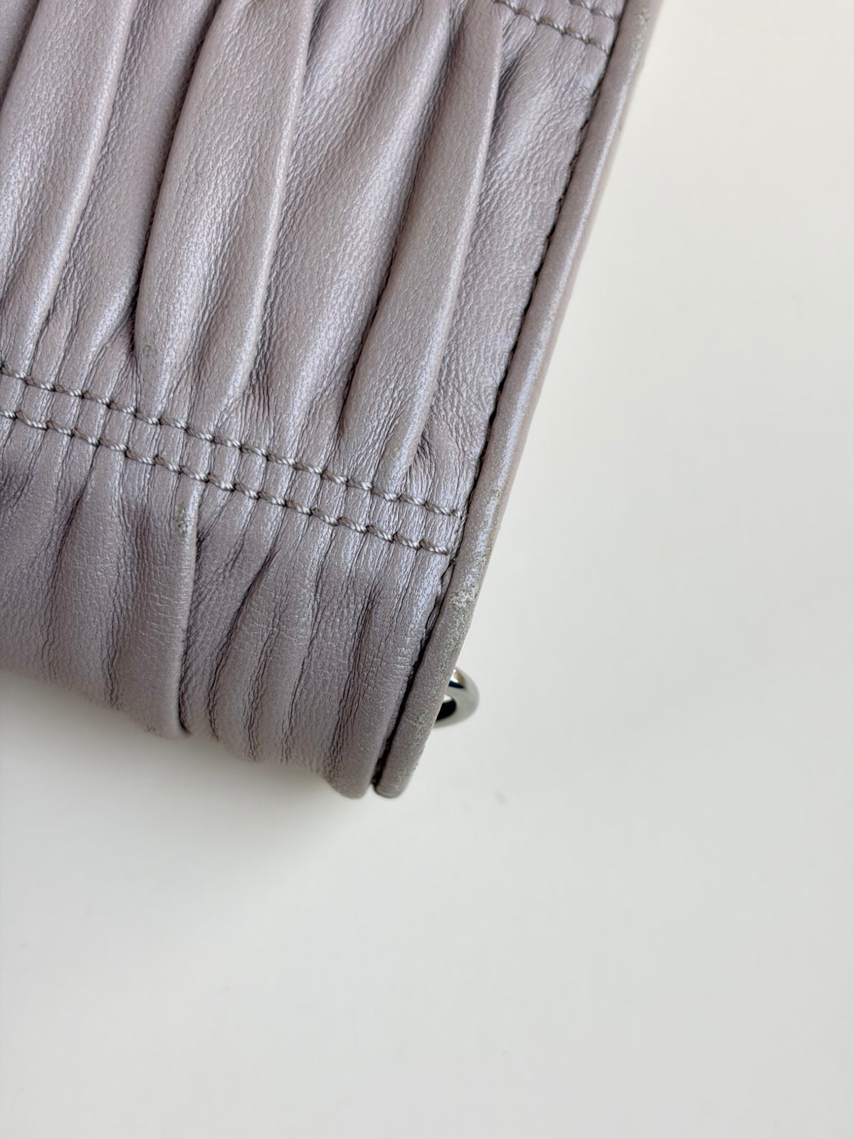 Prada nude nappa leather gaufre wallet on chain