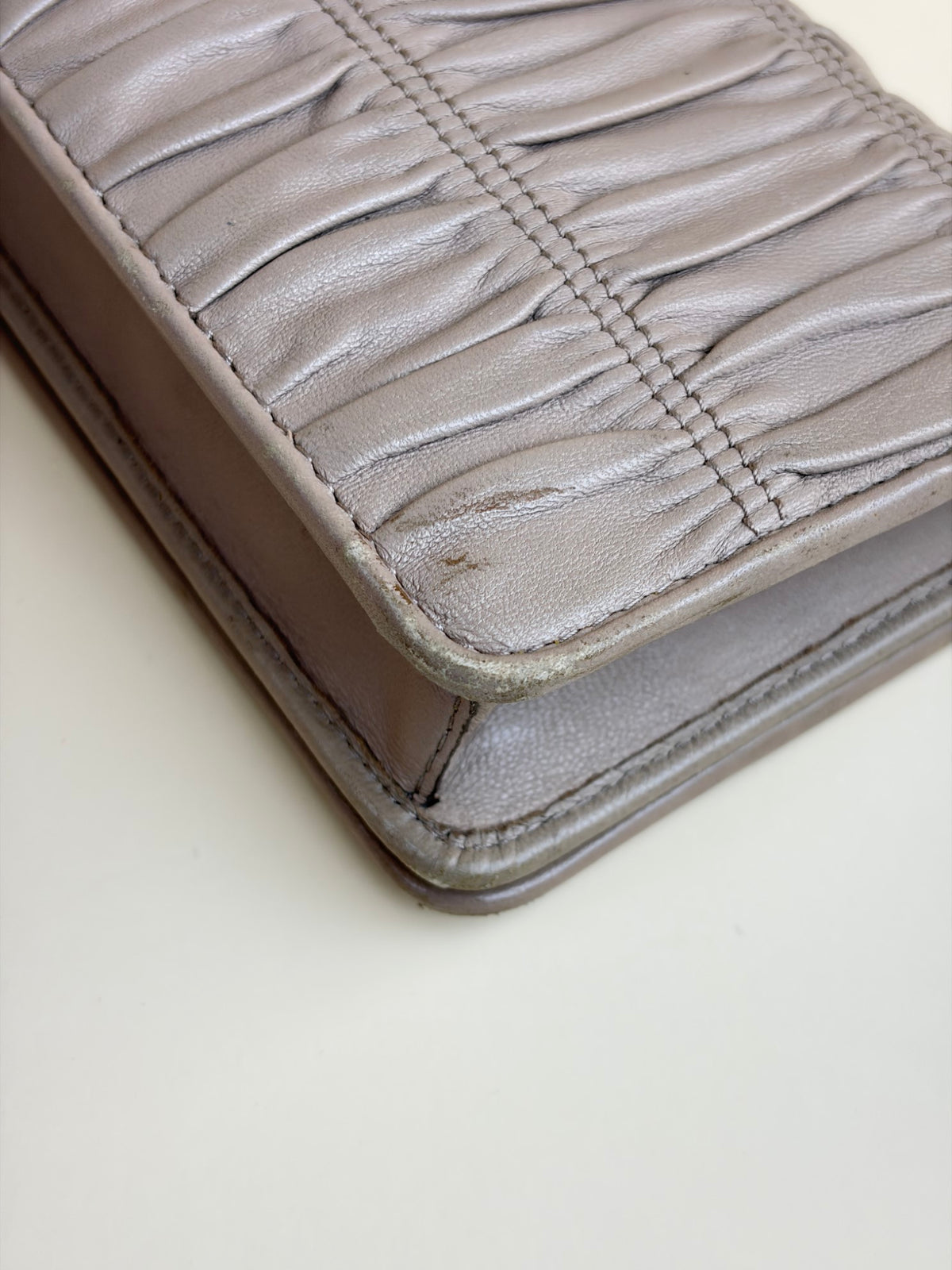 Prada nude nappa leather gaufre wallet on chain