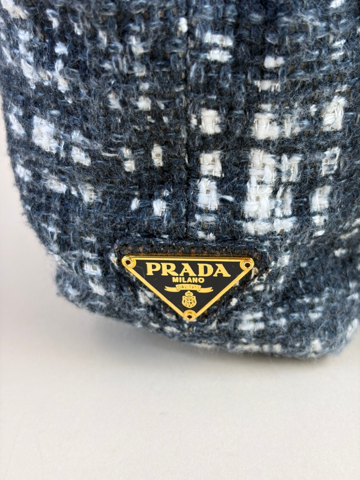 Prada Gray Tela Tweed Turnlock Flap Large Clutch
