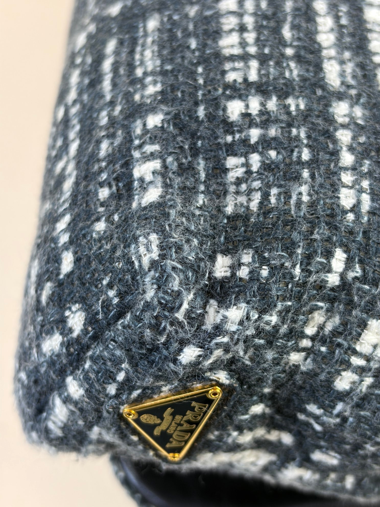 Prada Gray Tela Tweed Turnlock Flap Large Clutch