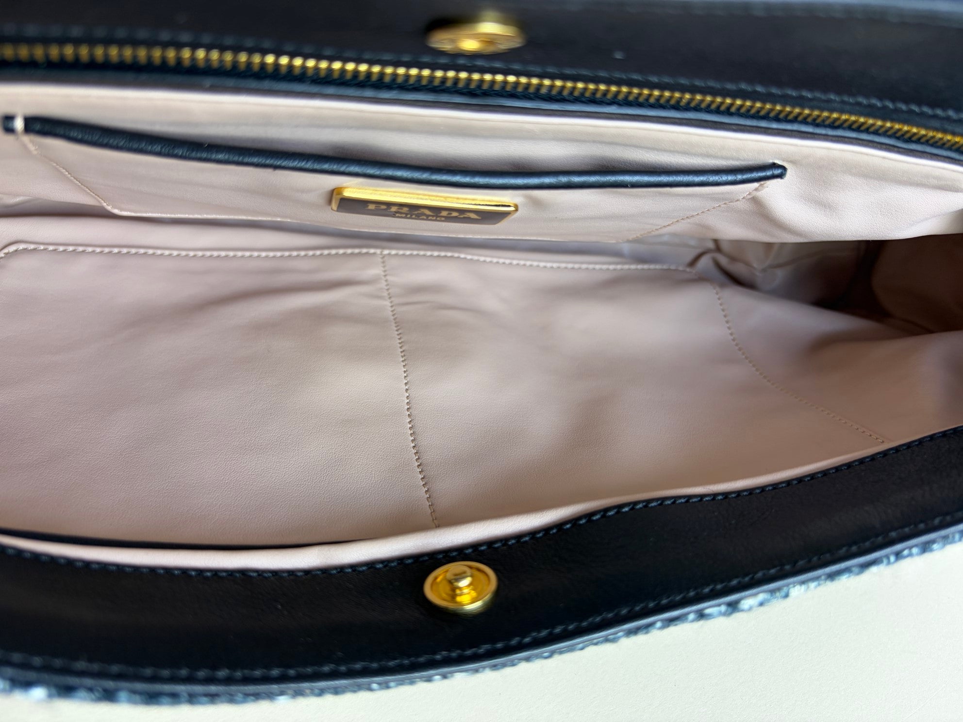 Prada Gray Tela Tweed Turnlock Flap Large Clutch