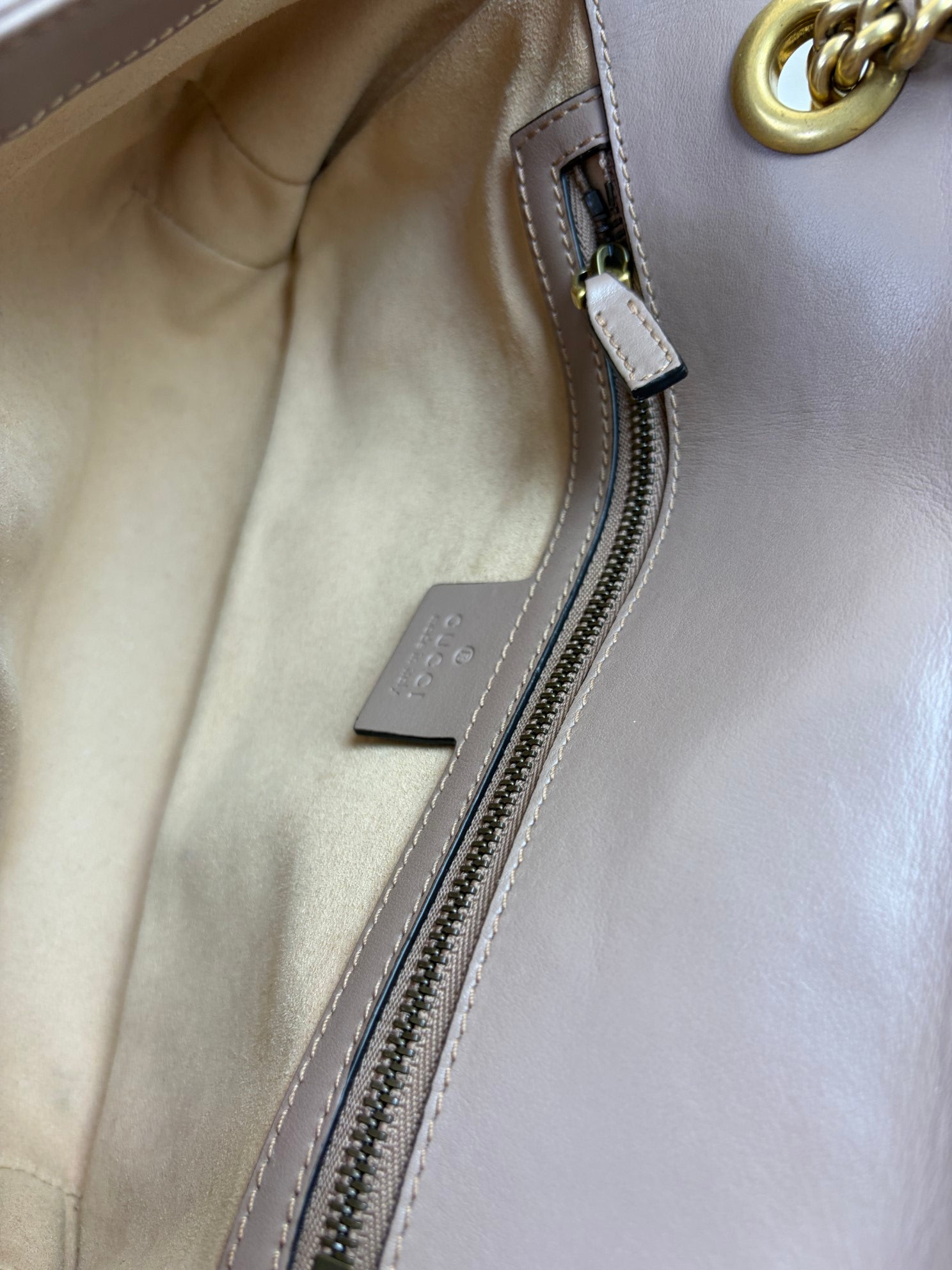 Gucci pink/beige matelassé Nappa leather GG Marmont medium Shoulder Bag