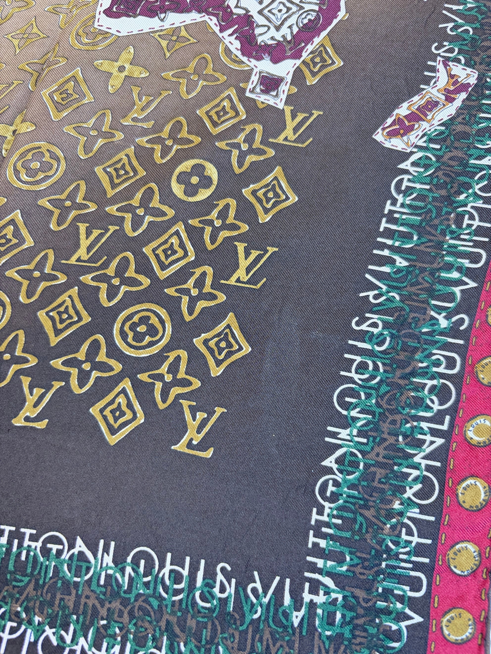 Louis Vuitton Cassis Monogram Map Silk Square Scarf
