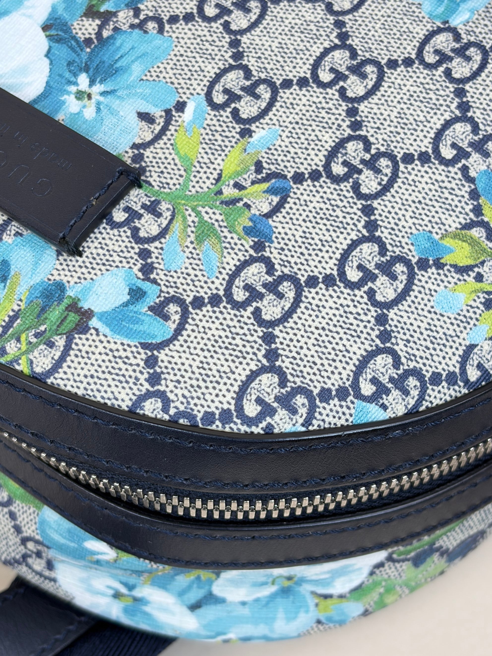 Gucci gg supreme monogram canvas blue blooms small day backpack