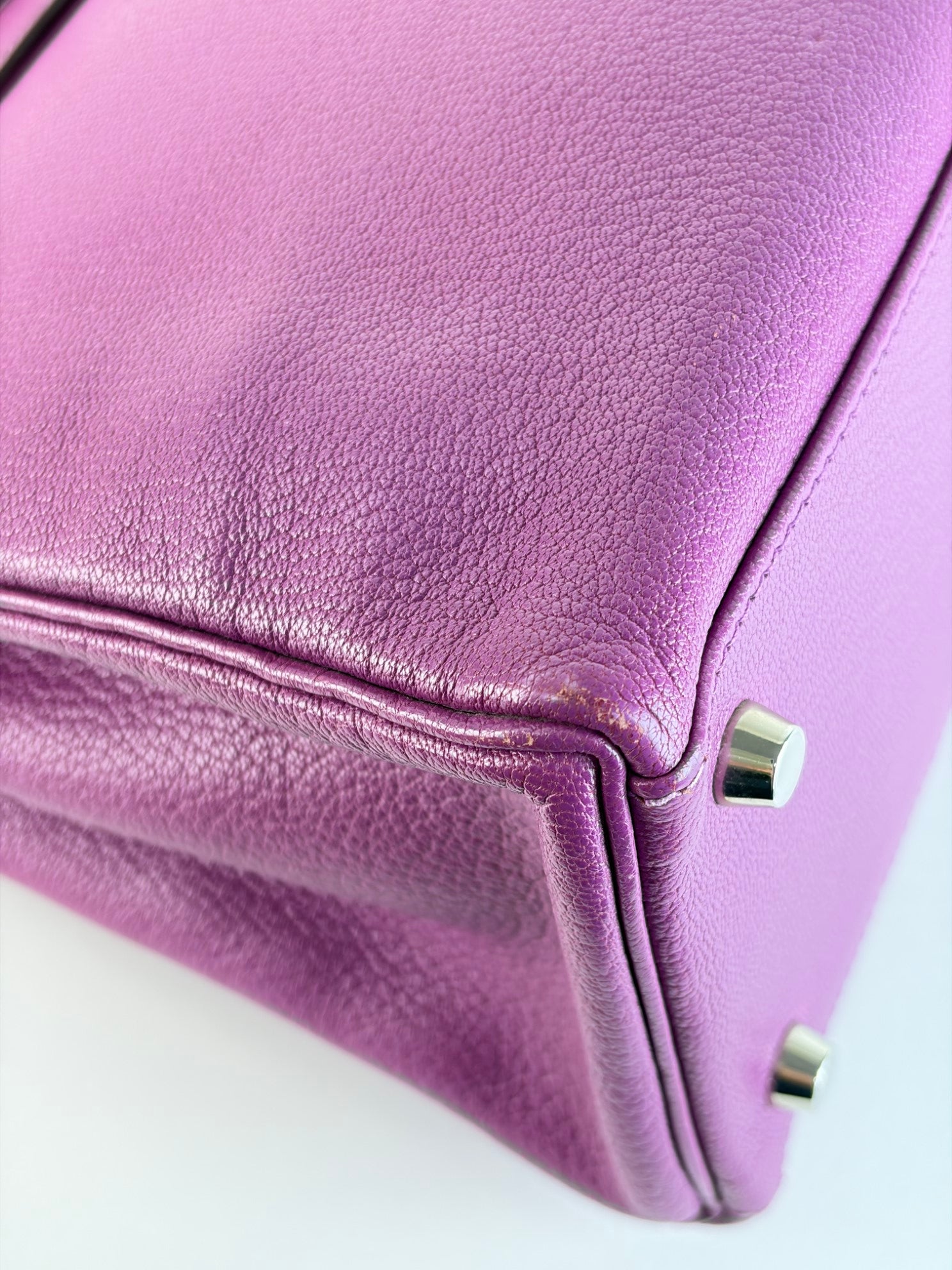 Hermes Kelly Returnee 28 cyclamen chive Mysore leather